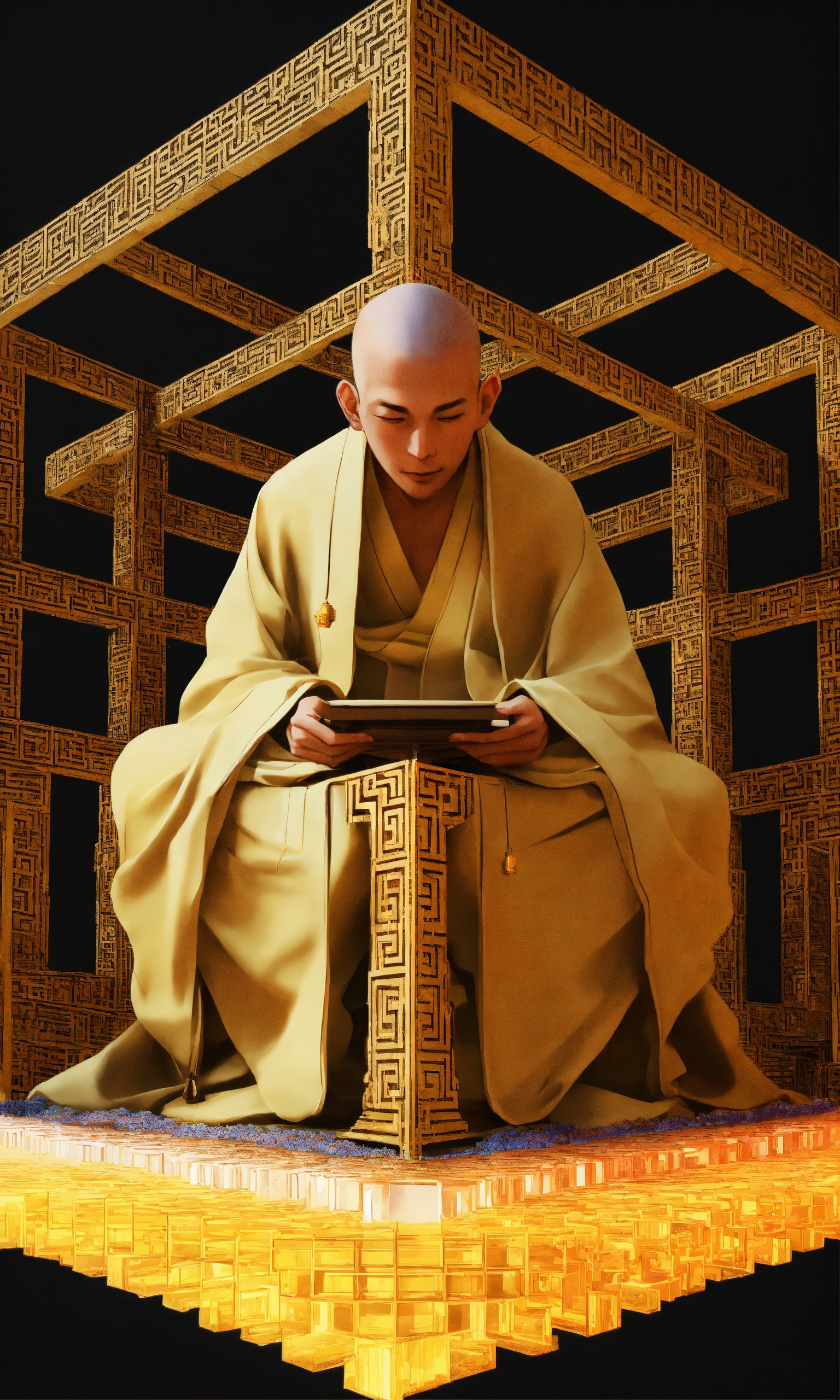 Lexica - Sitting Taoist monk tesseract body fractal three point ...