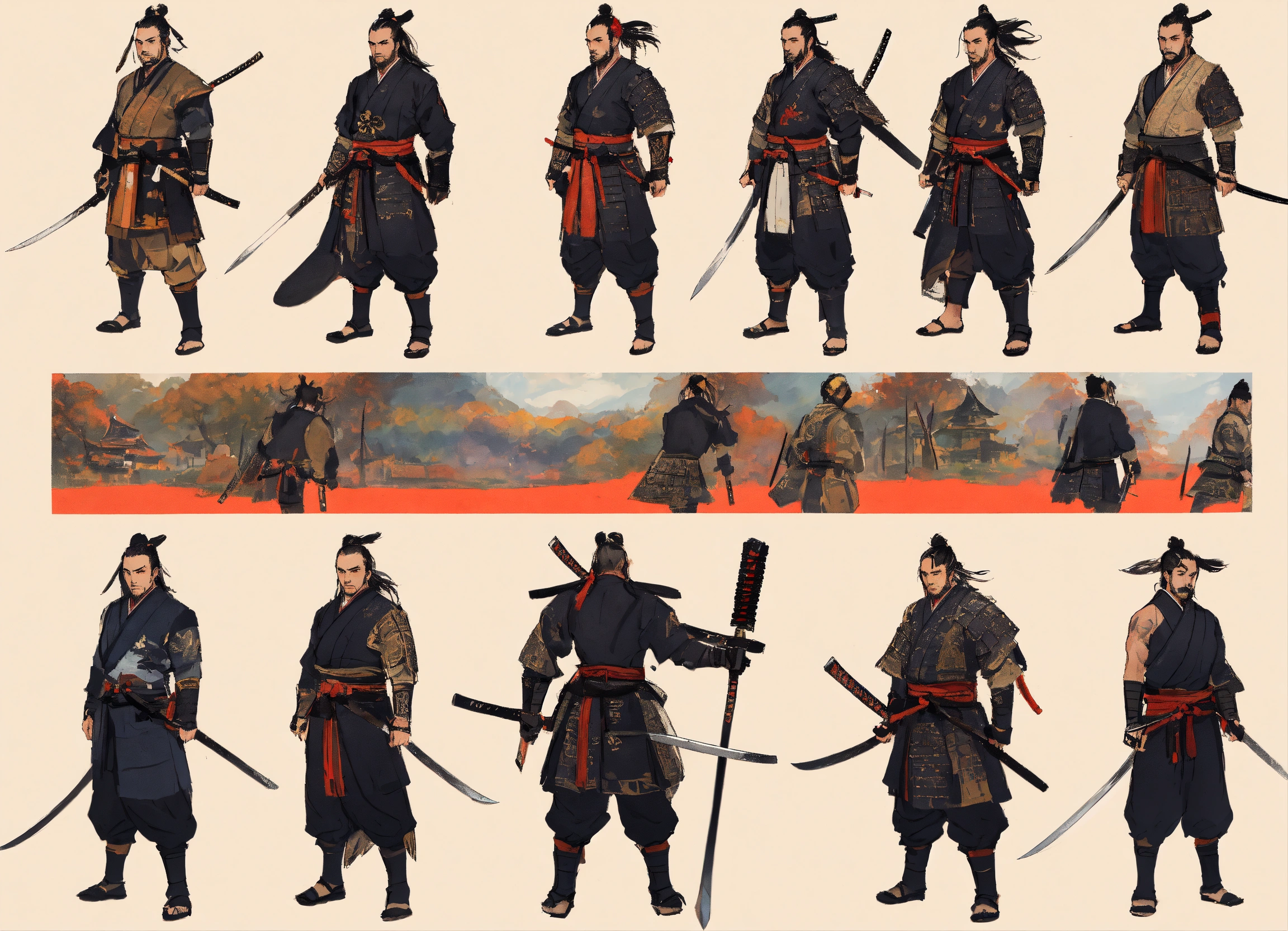 Lexica - Concept art of Samurai, 12 different designs with different ...