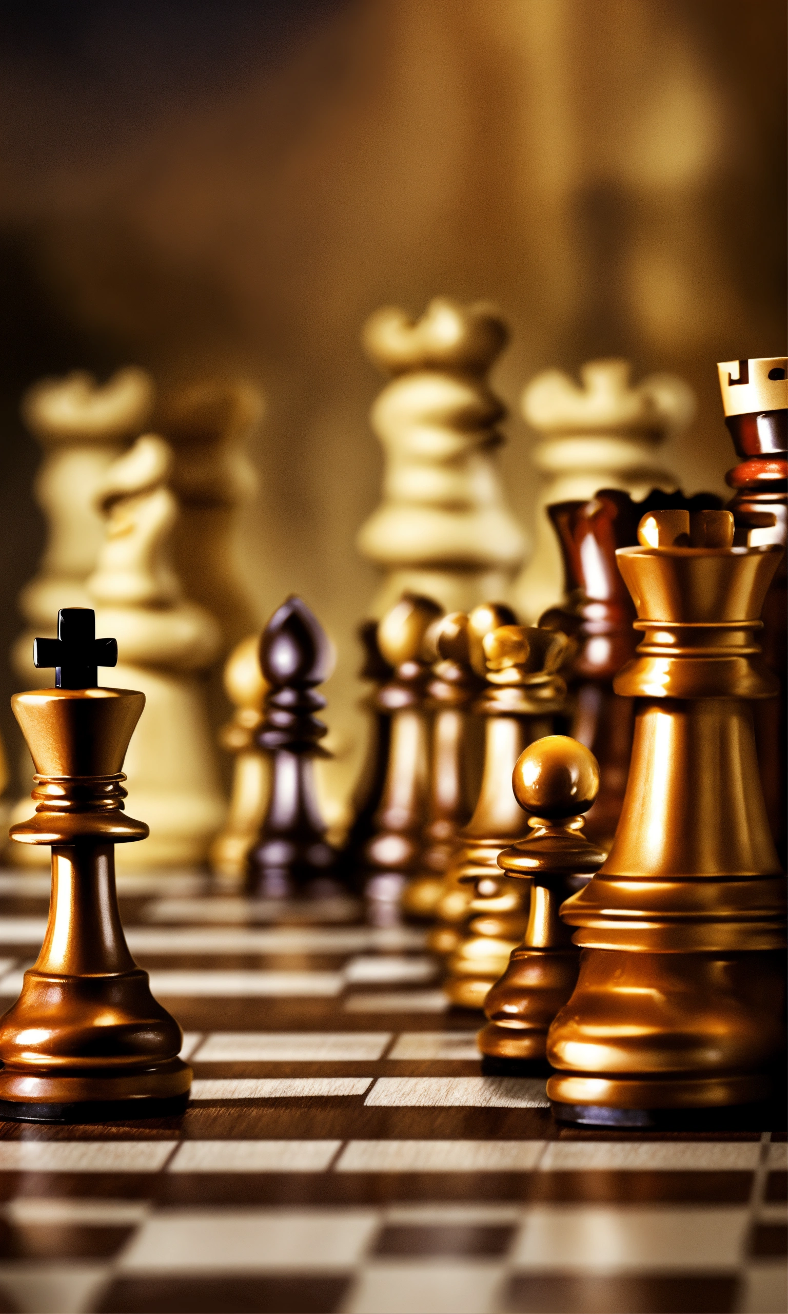 Lexica A front view of a chess game with with lots of pawns and 3