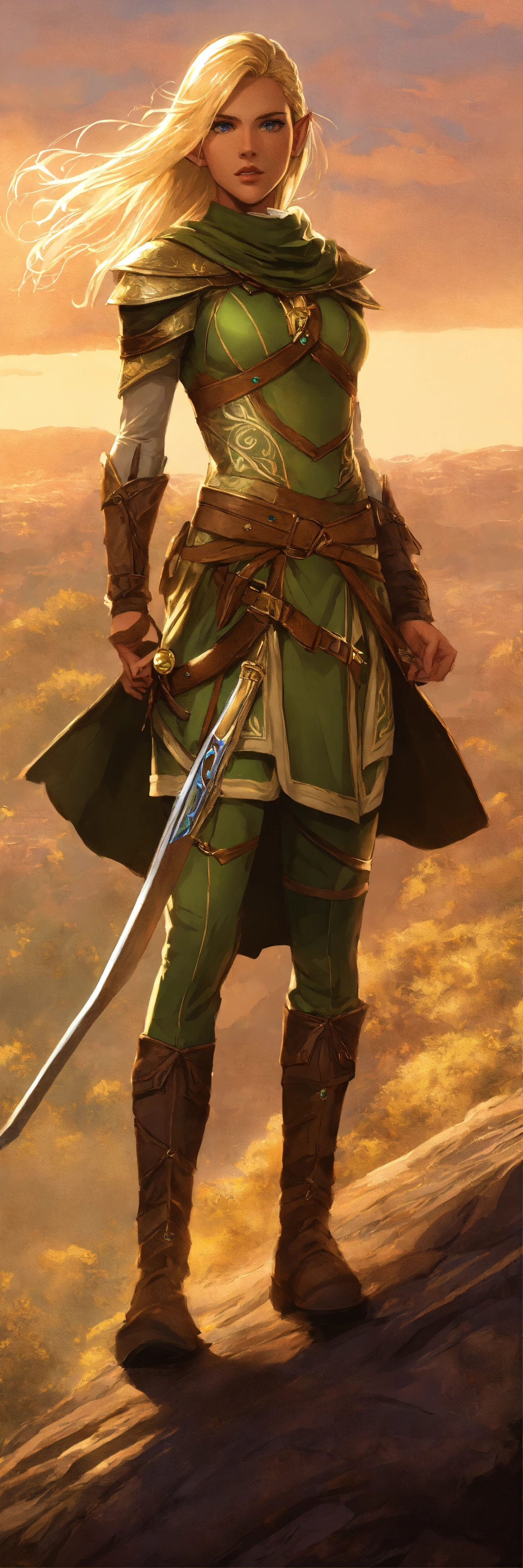 Lexica - Full body image, Elf Ranger, blonde hair, commanding presence ...