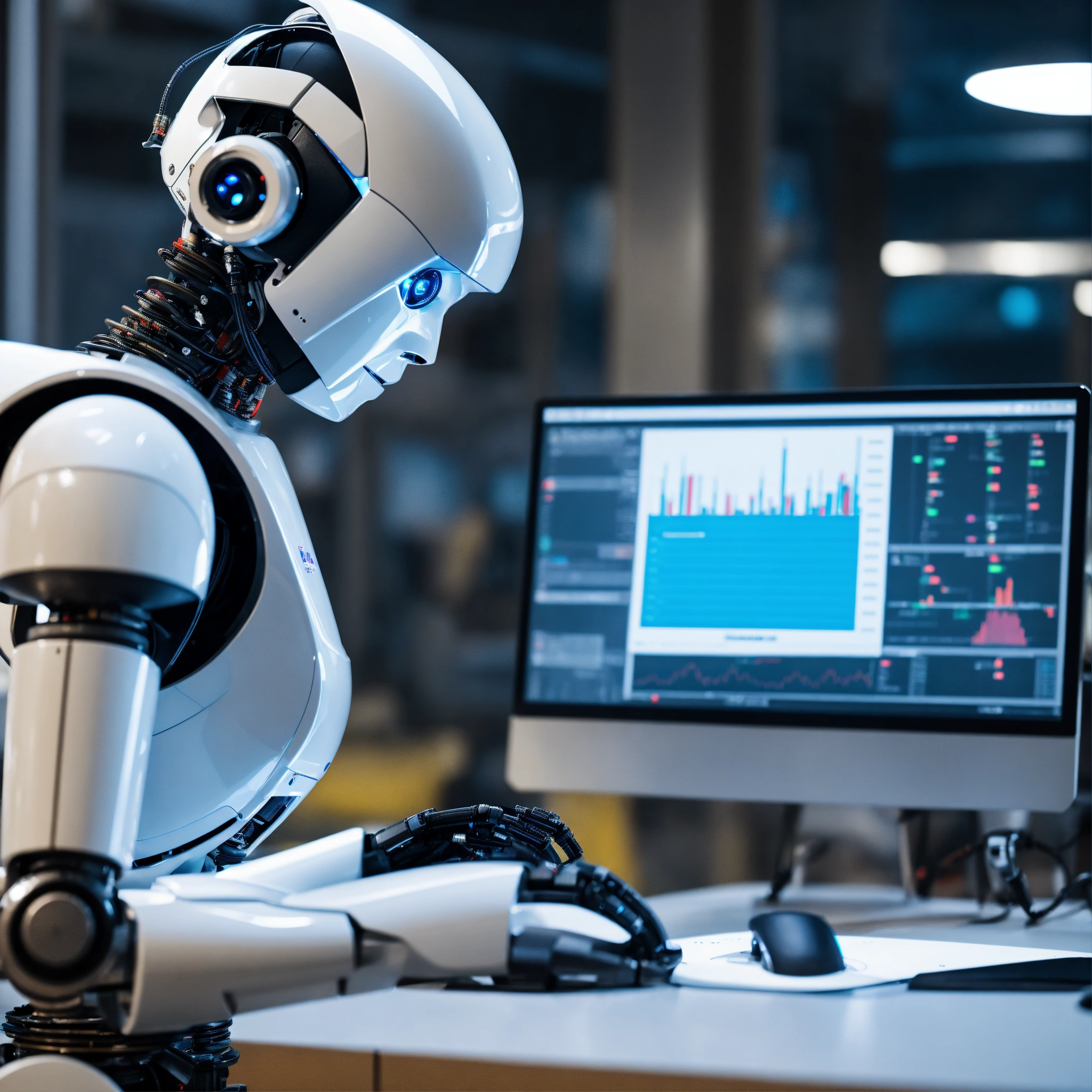 Lexica - Realistic photograph of a robot analyzing data
