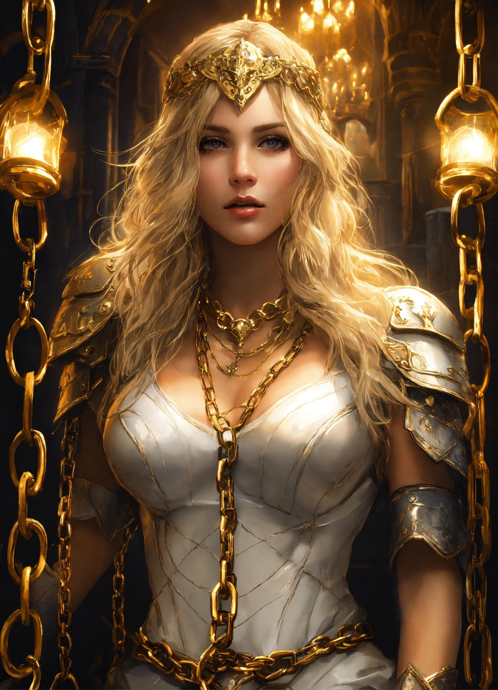 Lexica - Full body beautiful white goddess with lblonde hair chained by ...