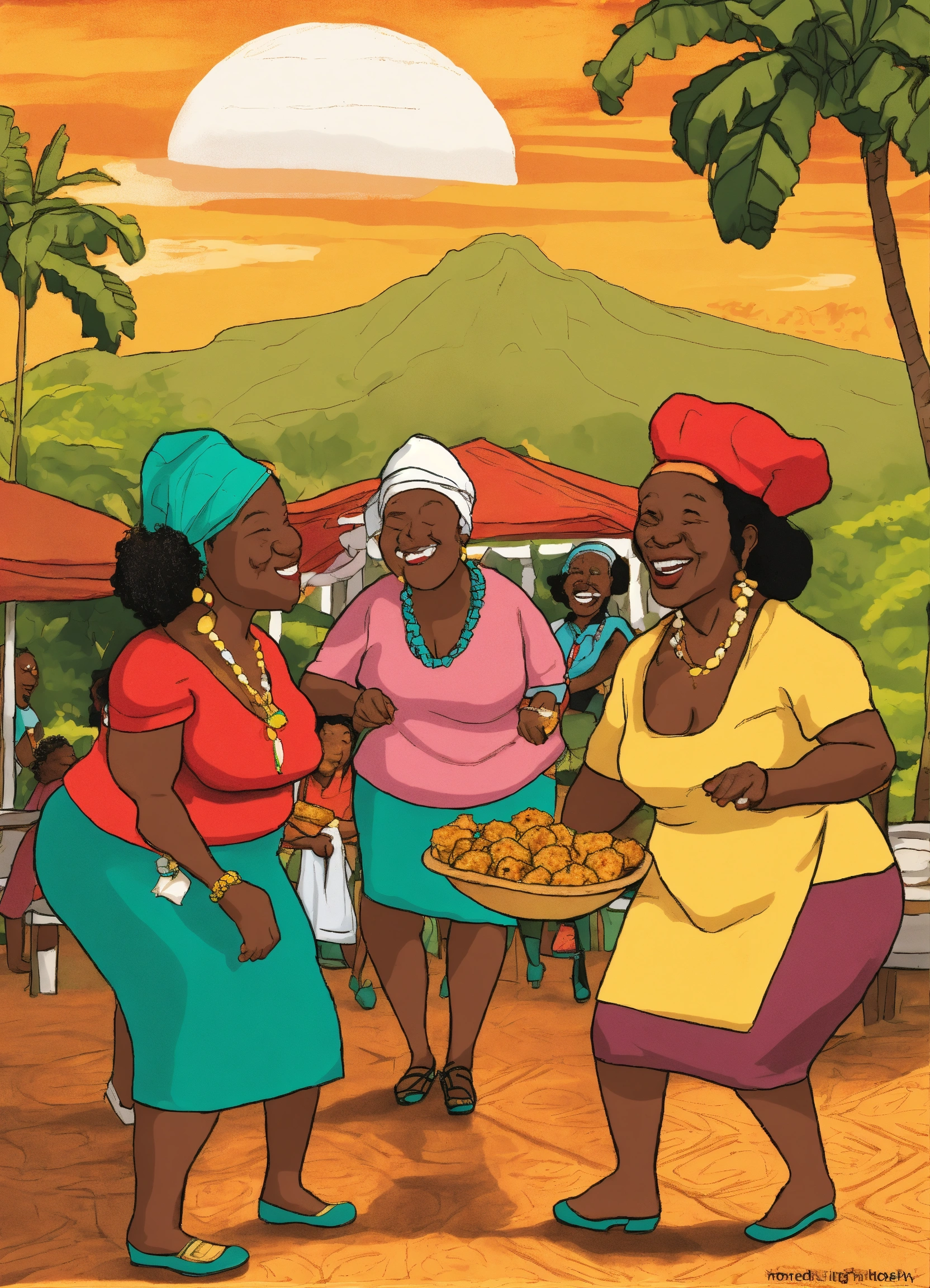 Lexica - A cartoon of dancing Talking Caribbean fried dumplings sharing ...