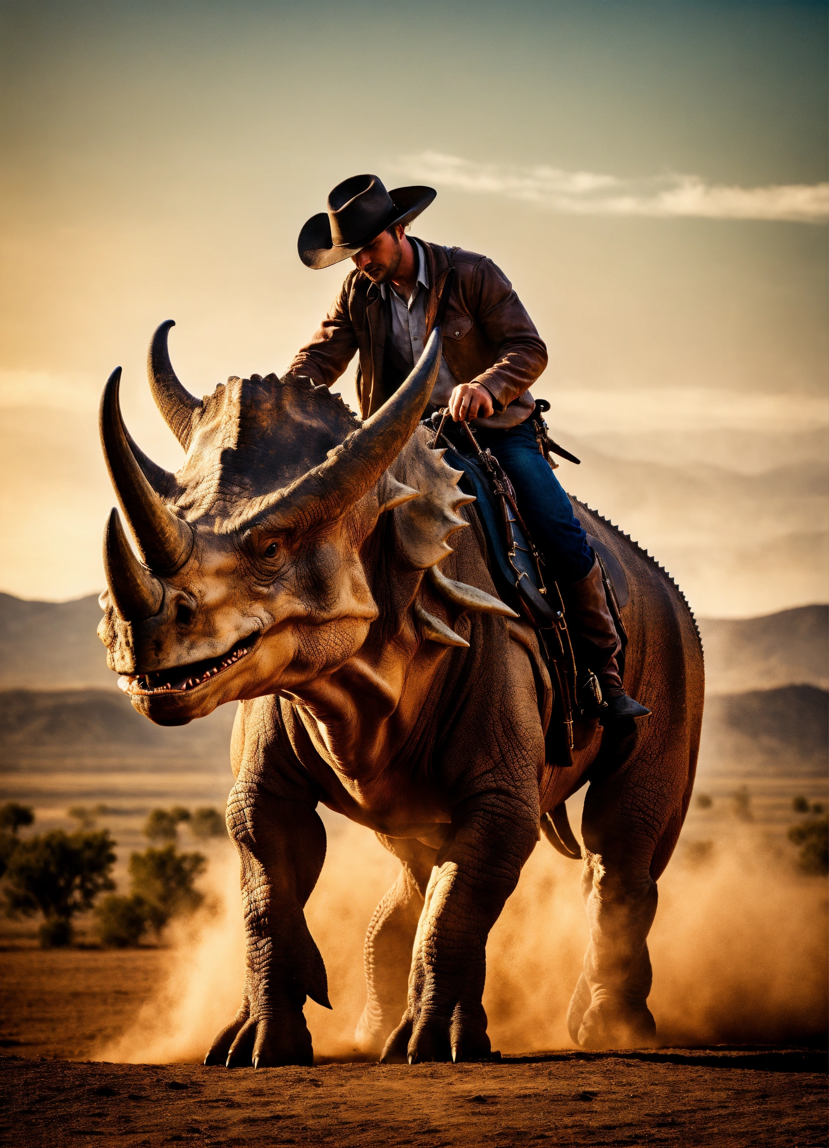 Lexica - Cowboy riding triceratops, best quality, real picture ...