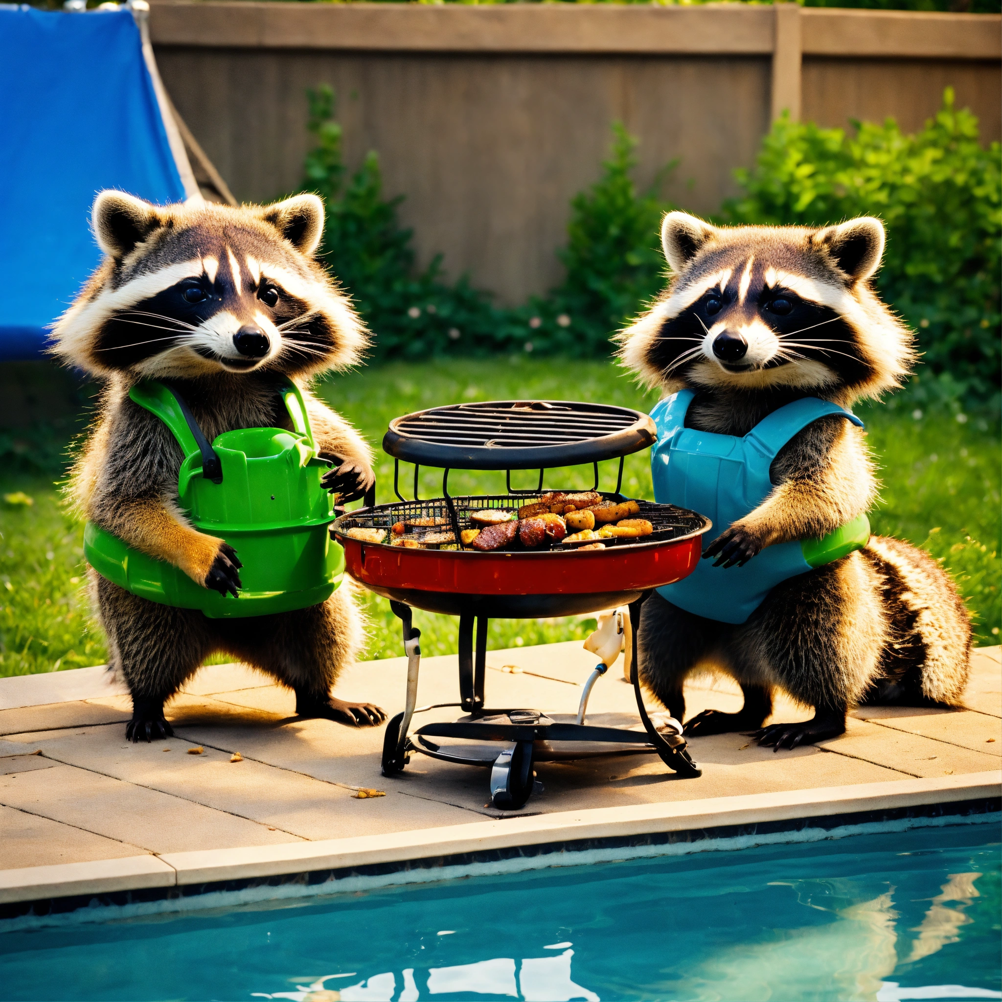 Lexica - A raccoon family celebrating Labor Day in their backyard that ...