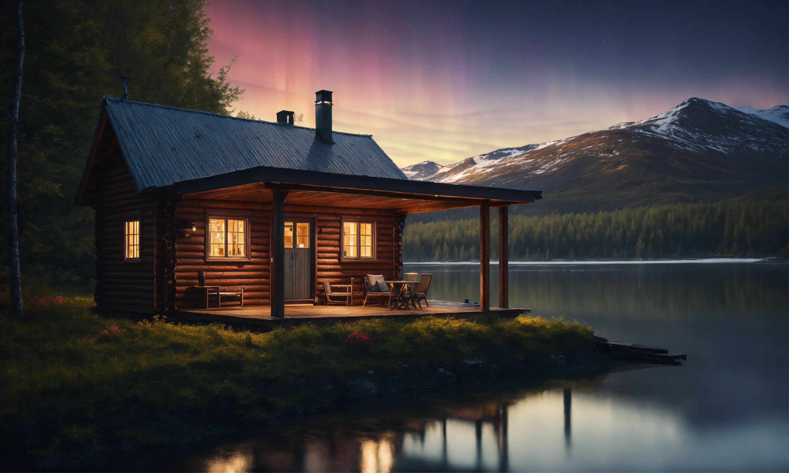 Lexica - Epic shot of ultra cozy wooden cottage in Sweden with a ...