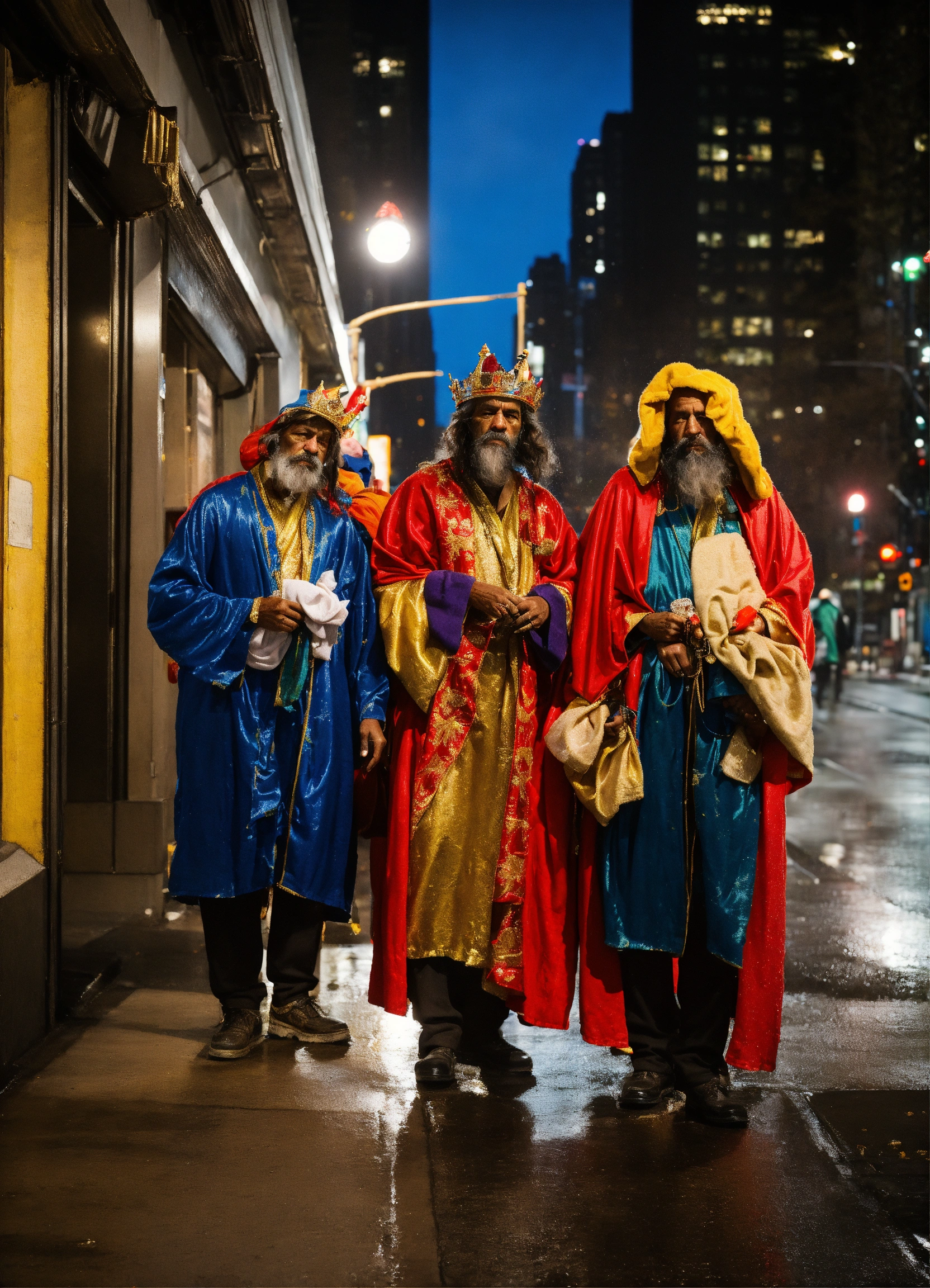 Lexica - Three homeless wearing like reyes magos ,dirty robes, king ...