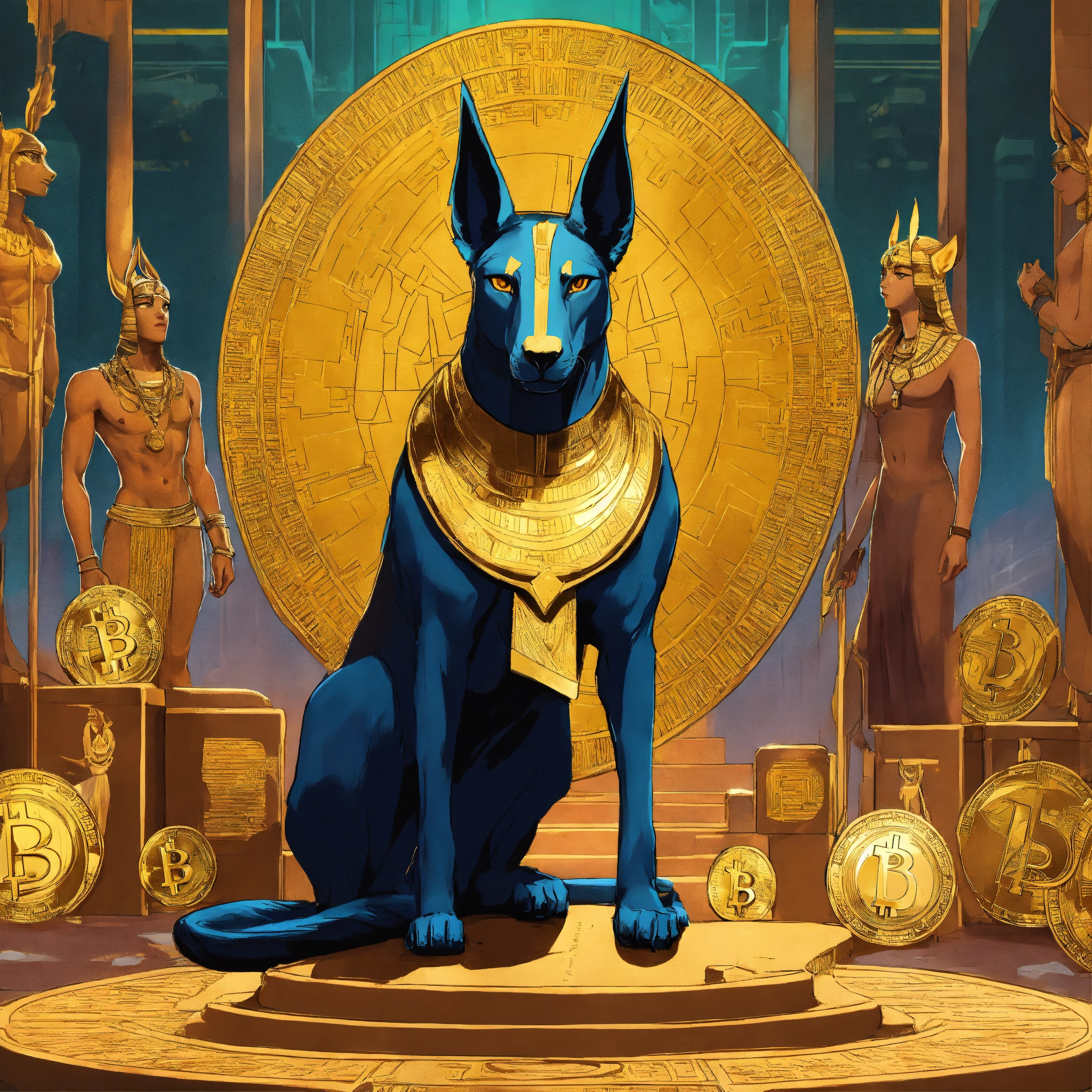 Lexica - Poster of Anubis, surrounded by cryptocurrency