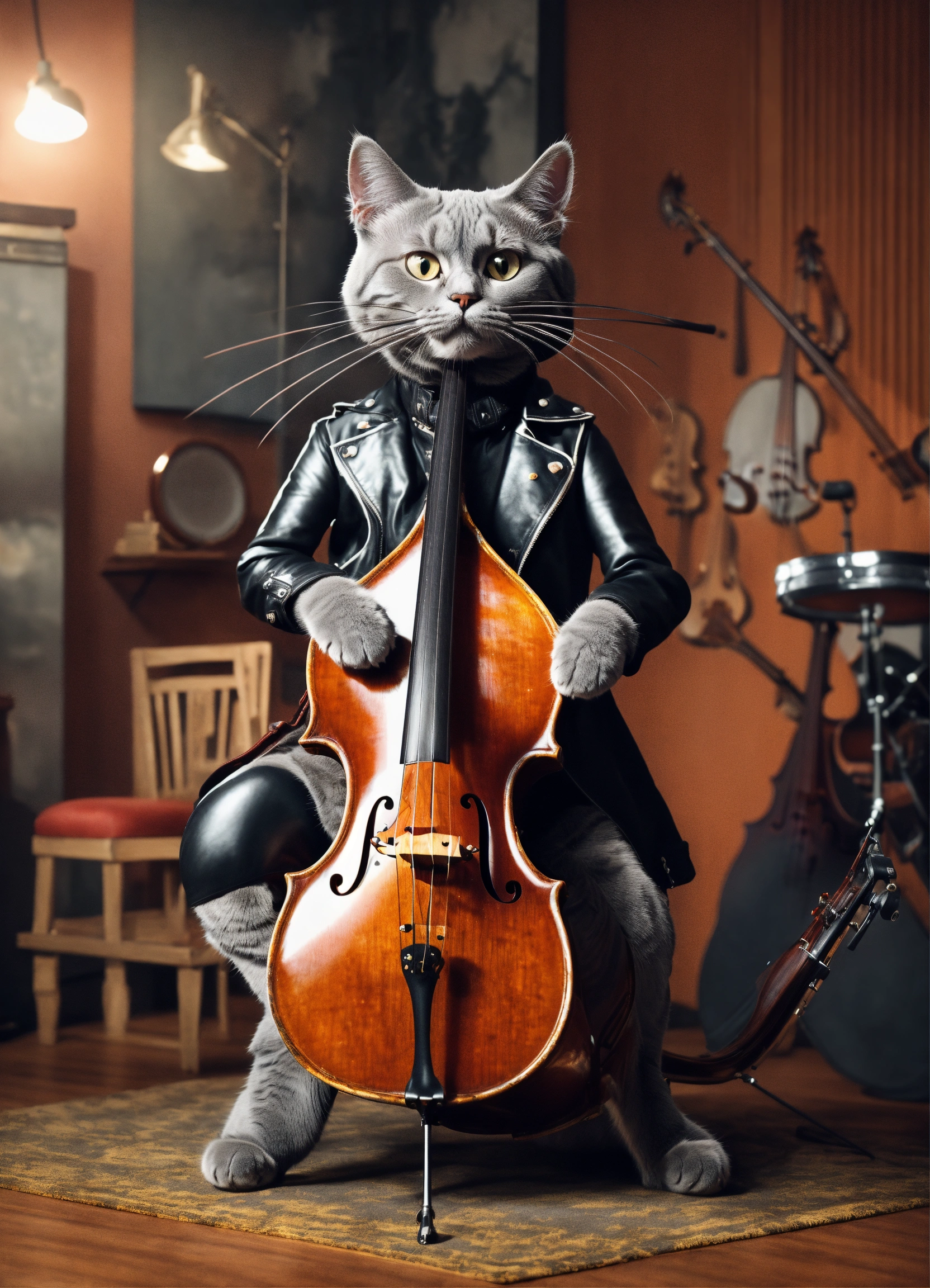 Lexica - 3d image of solid grey color grey russian cat playing double