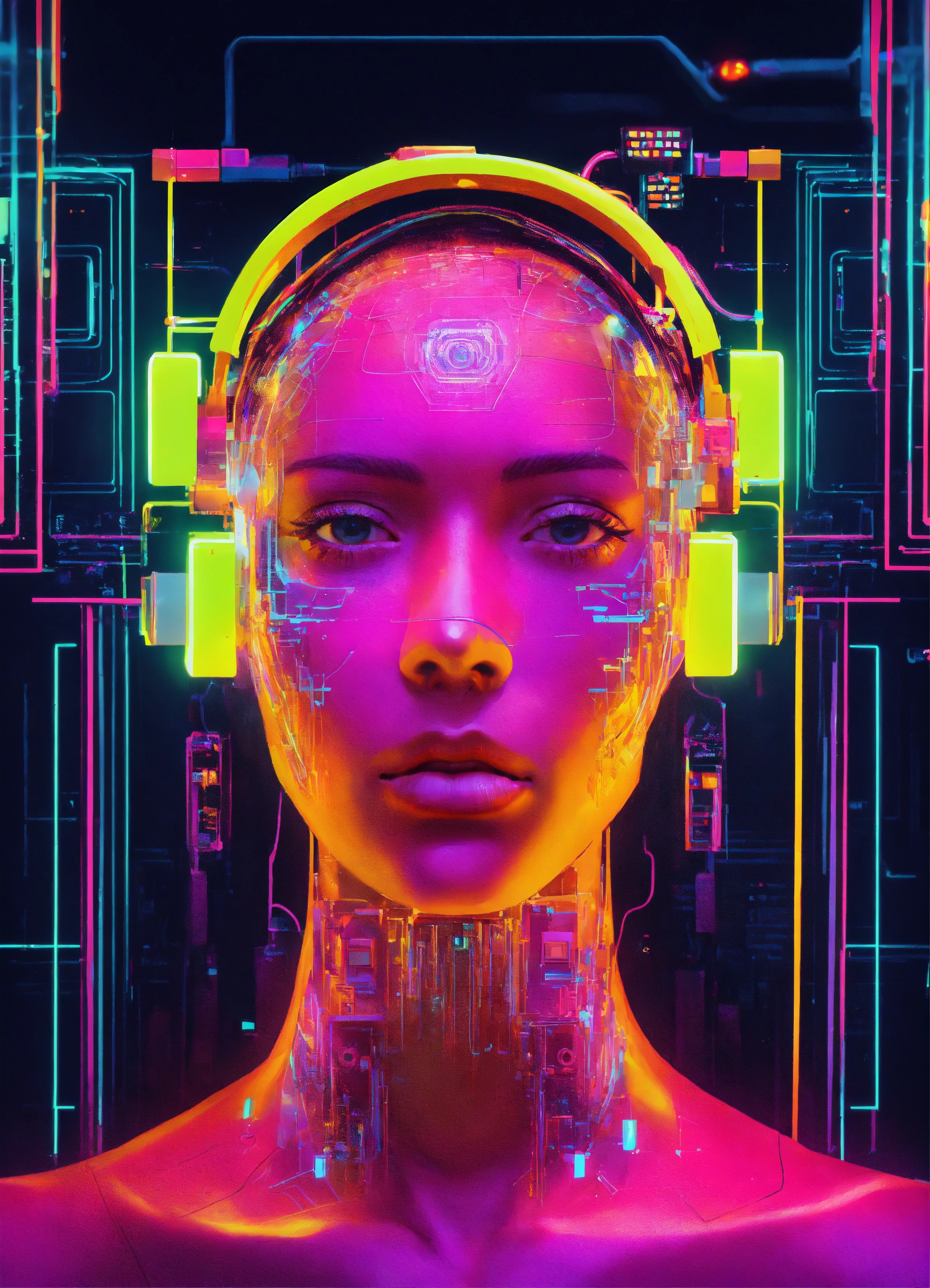 Lexica - Human face with computer vision gear in a neon vibes