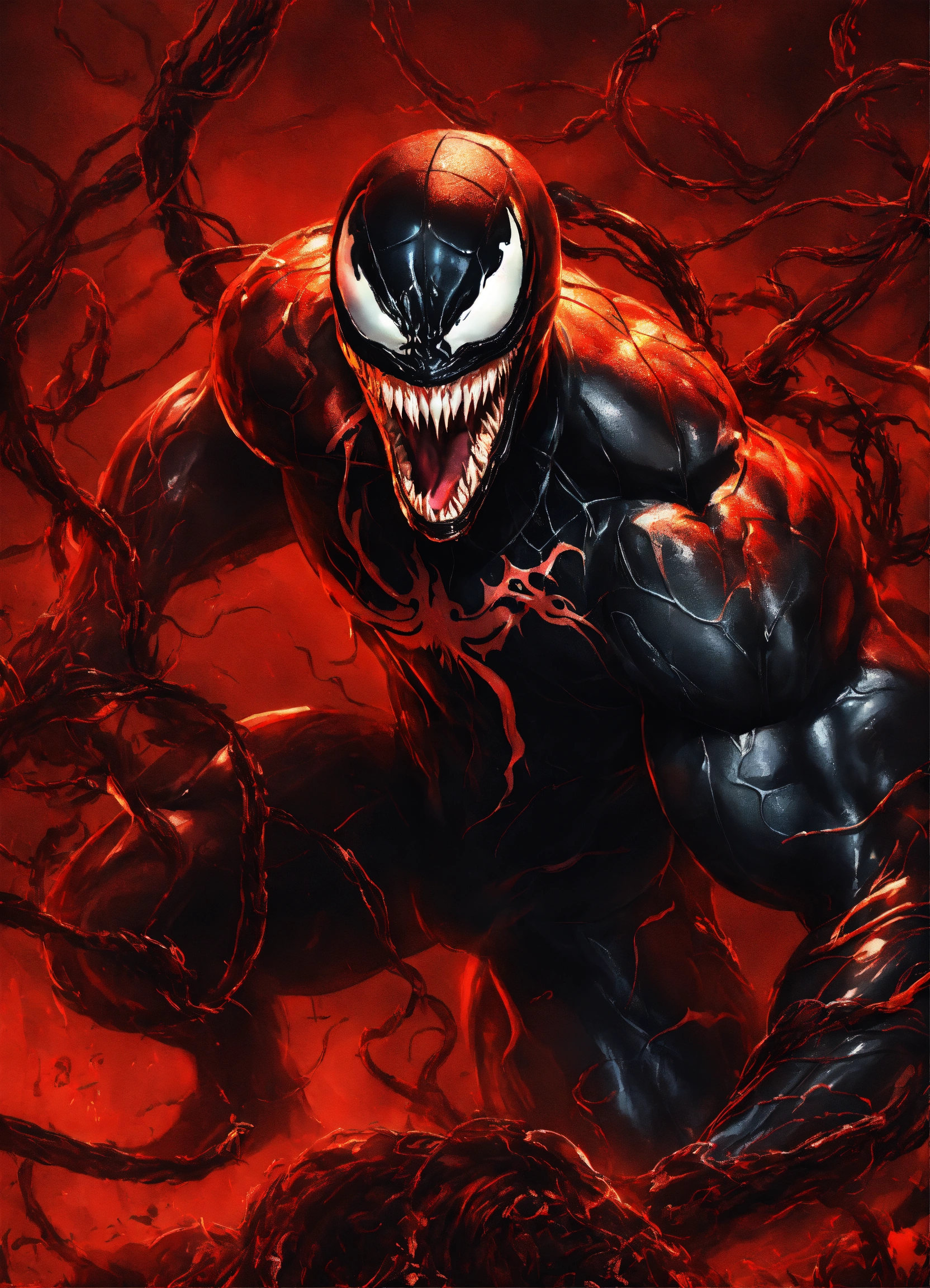 Lexica - Venom, simbionte, rojo, múltiples garras, colmillos afilados ...