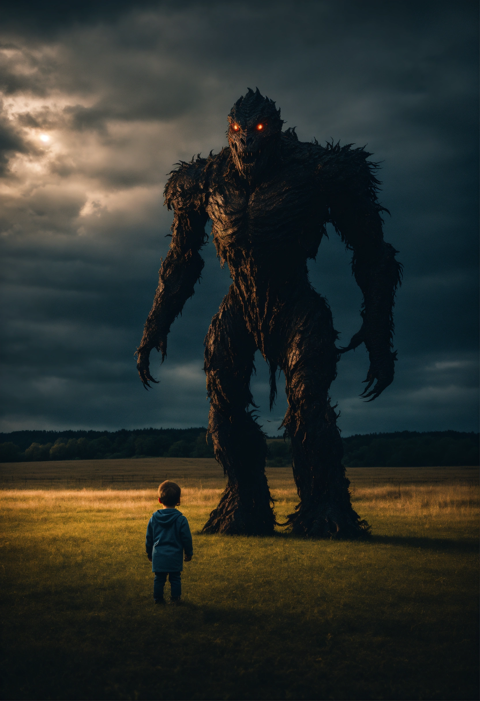 Lexica - Terrifying humanoid monster looming over small child in an ...