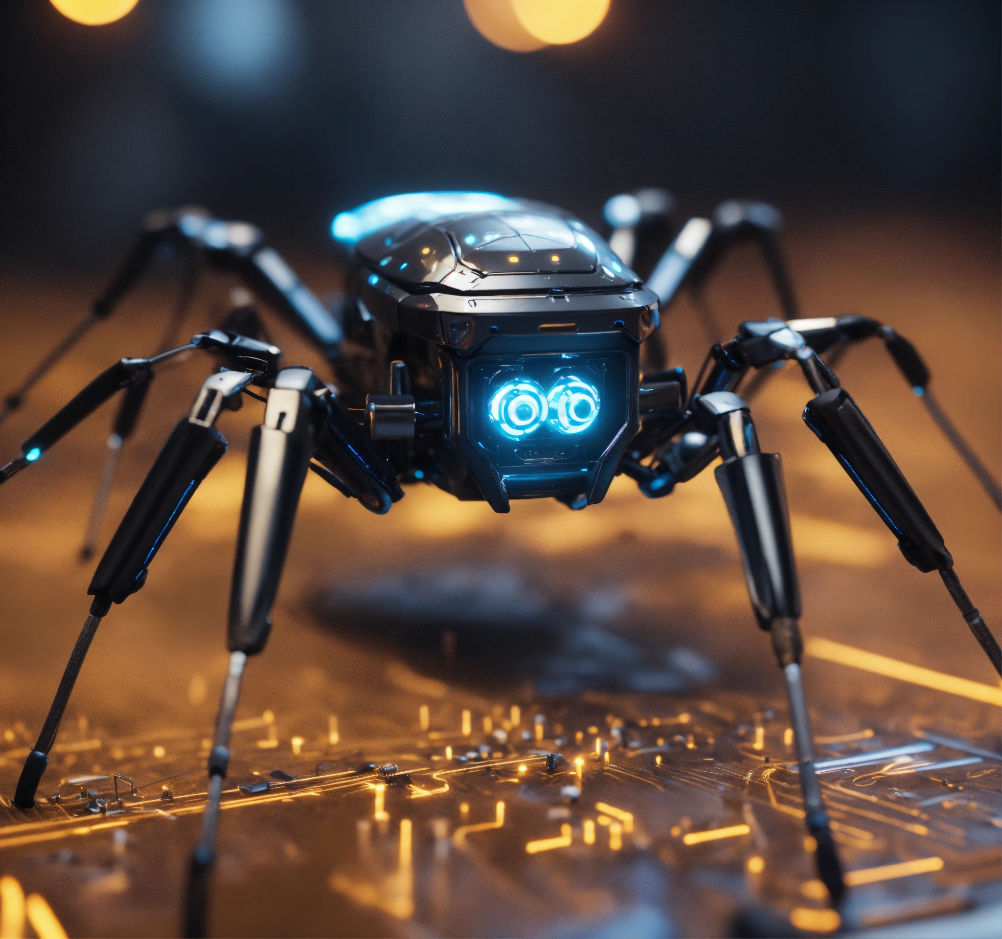 Lexica - Zoom out on a hundreds of small black spider bots with ...