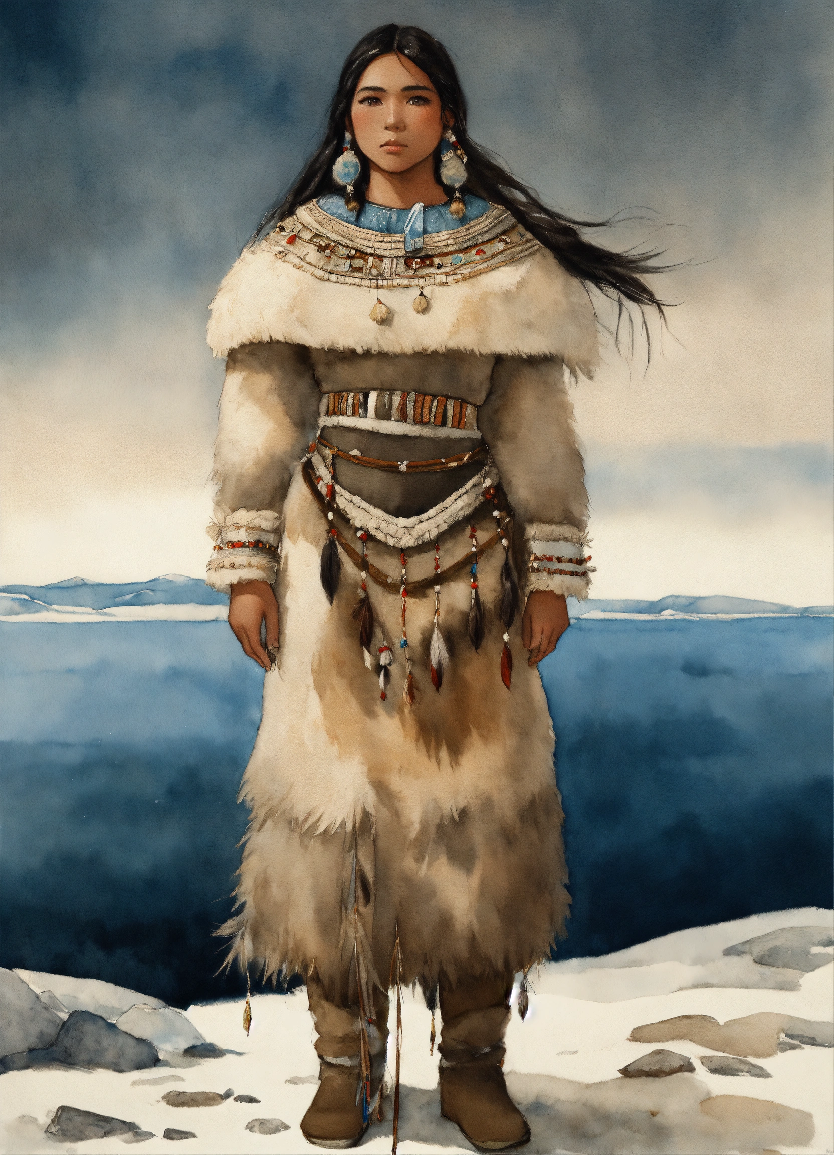 Lexica - Full body Illustration of an inuit woman, young, 18 years old ...