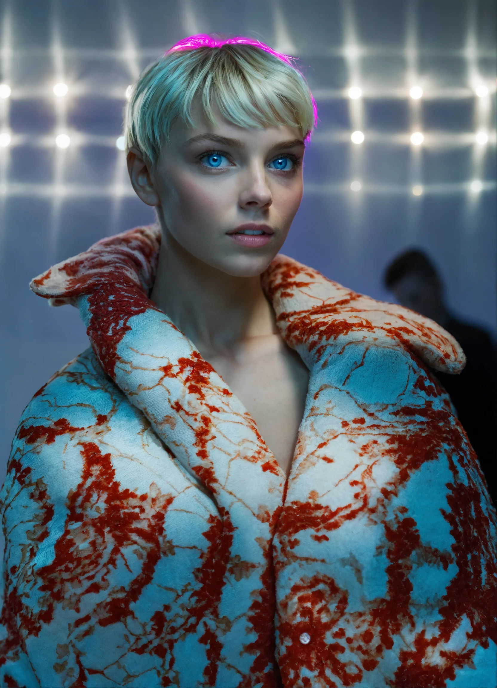 Lexica - Extreme close-up shot portrait of a short blonde haired ...