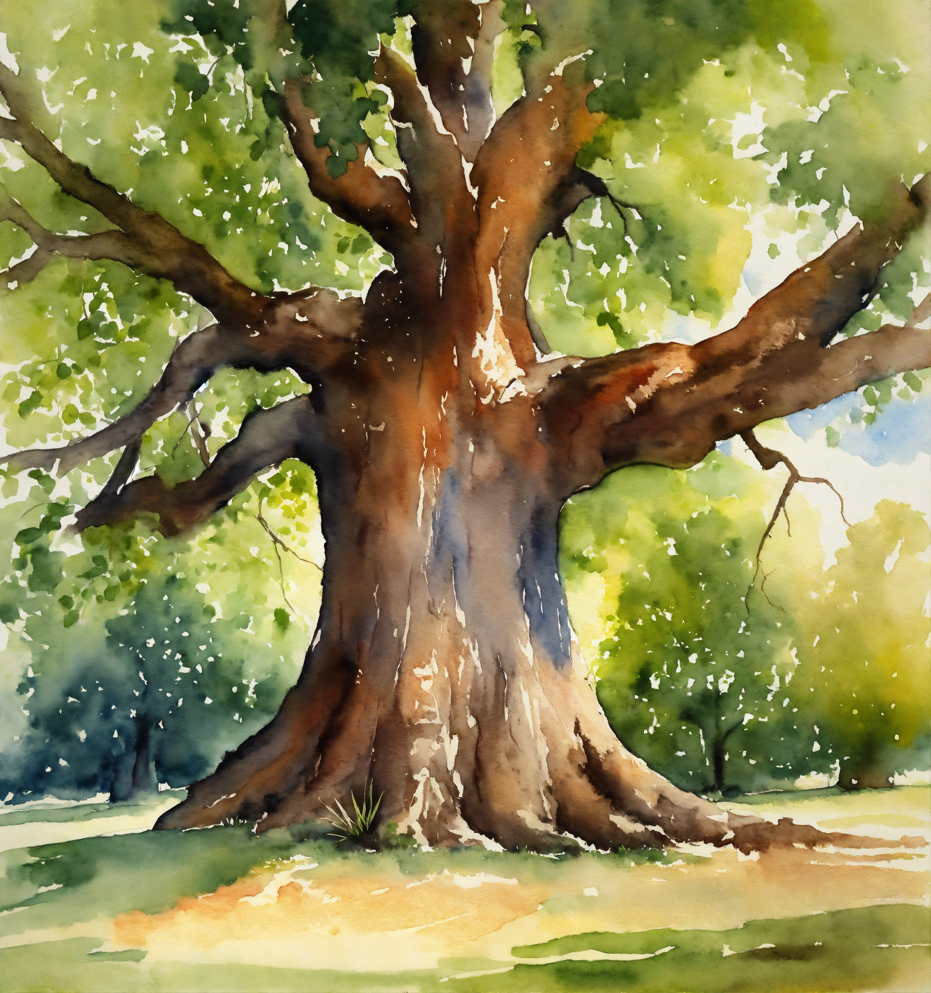 Lexica - Watercolor painting of a big and ancient chestnut tree