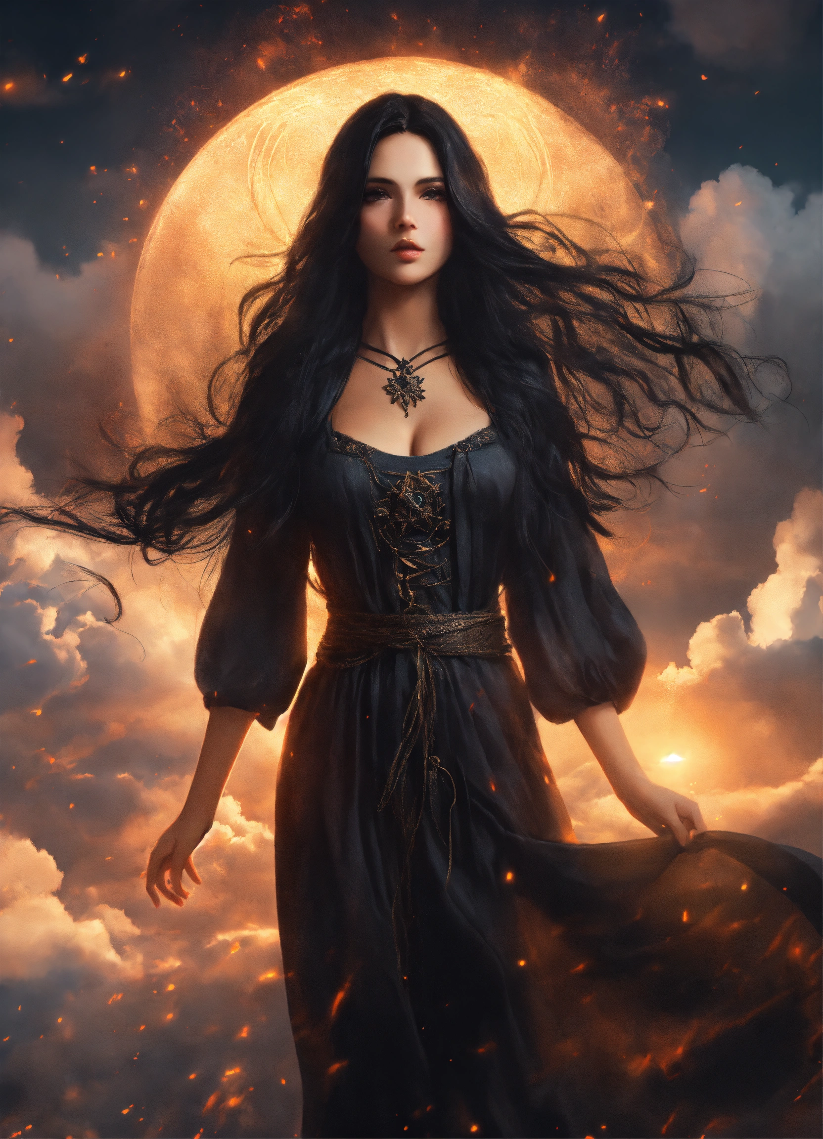 Lexica - A beautiful sorceress with long black hair dressed in a black ...