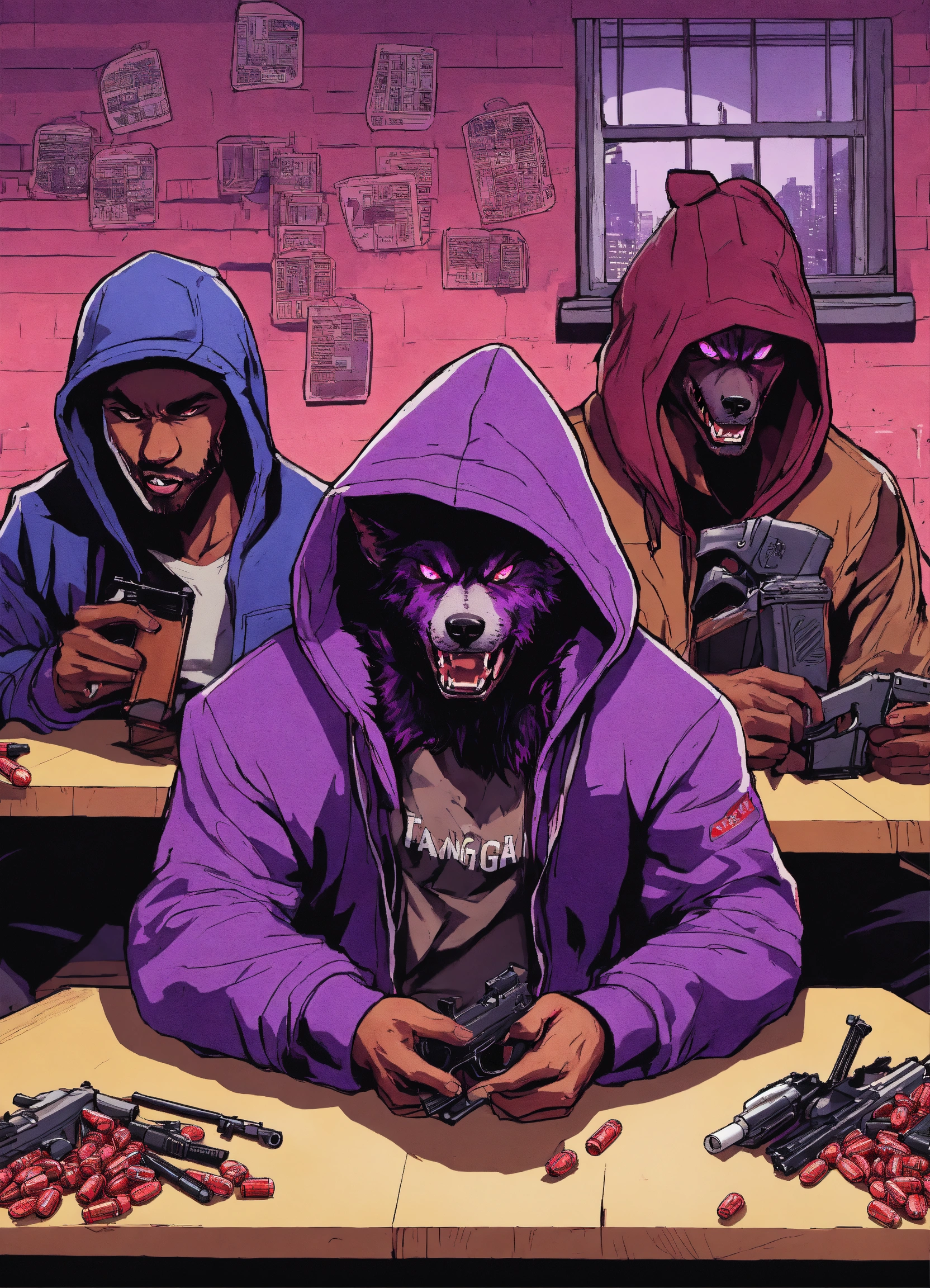 Lexica - Werewolves, in hoodies and baseball caps with the words FANG ...