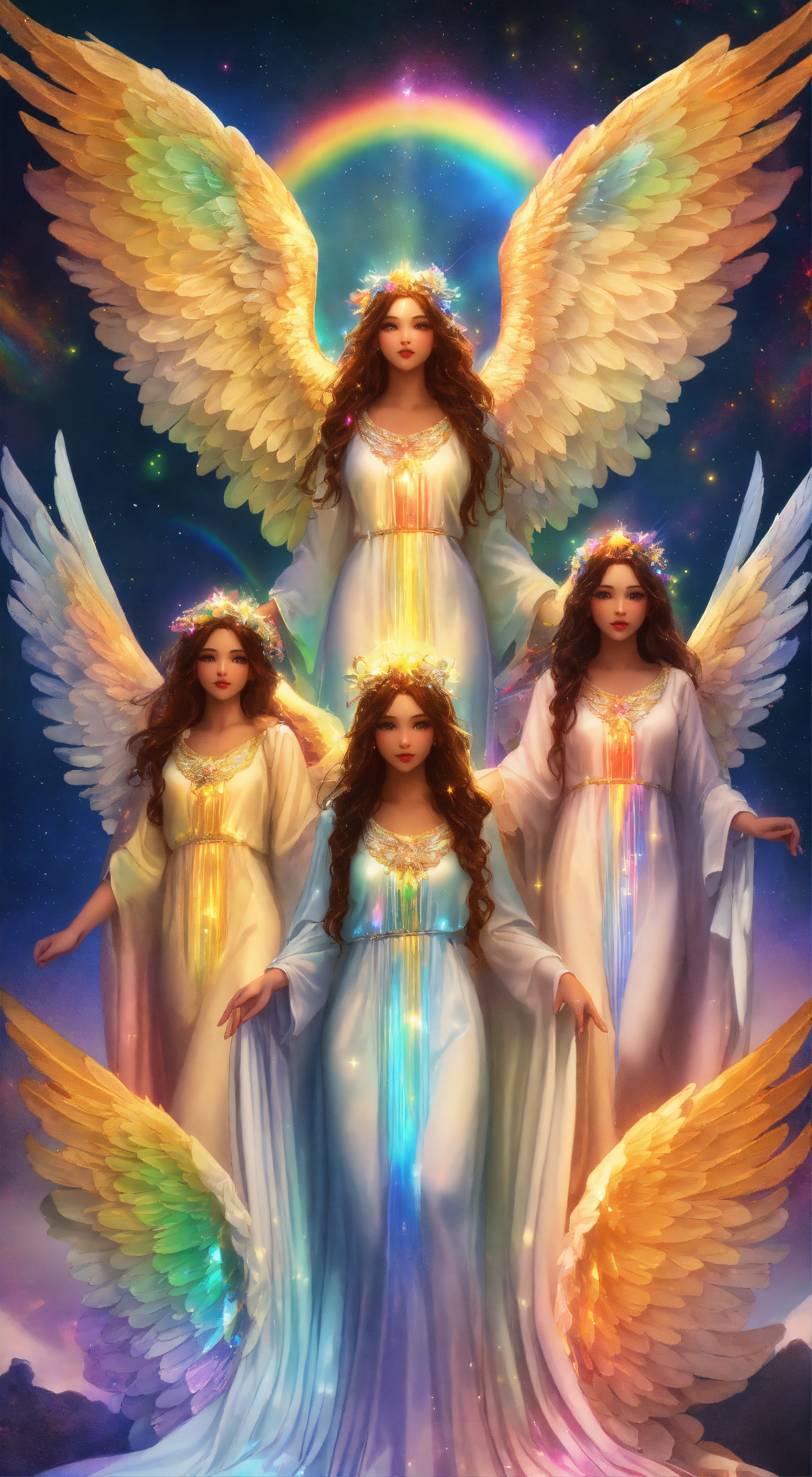 Lexica - 7 hyper-detailed holographic angels together with detailed and ...