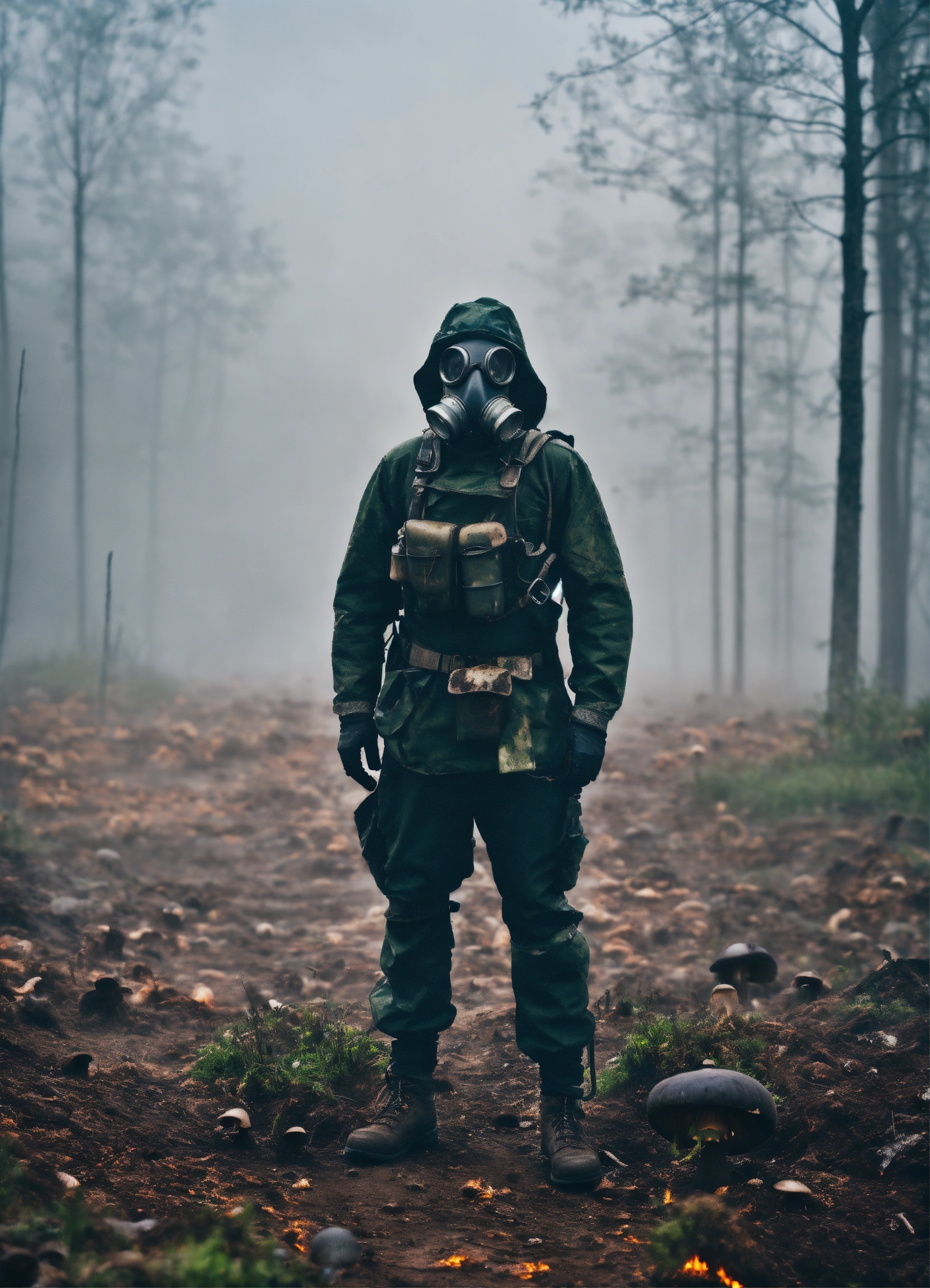 Lexica - Poison mushroom wasteland, guy in gas mask, poisonous fog, death