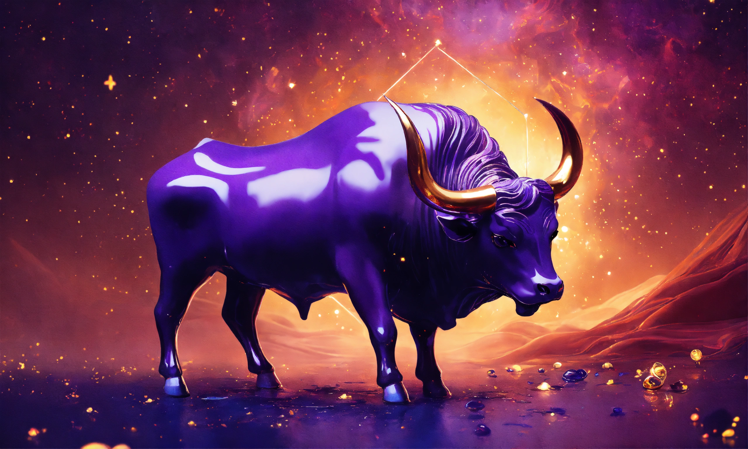 Lexica - Dark violet bull, zodiac sign, violet, gold, universe, stars ...