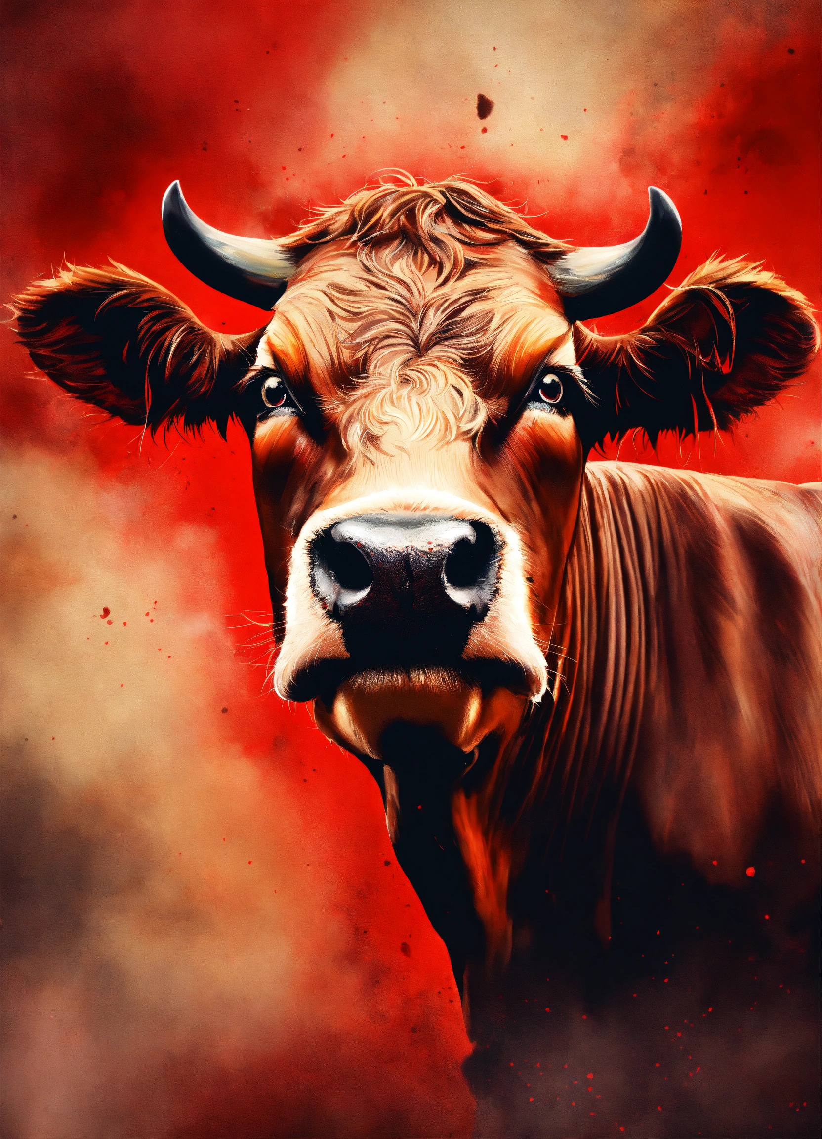 Lexica - 32k,a really angry upset snarling cow raging at the viewer ...