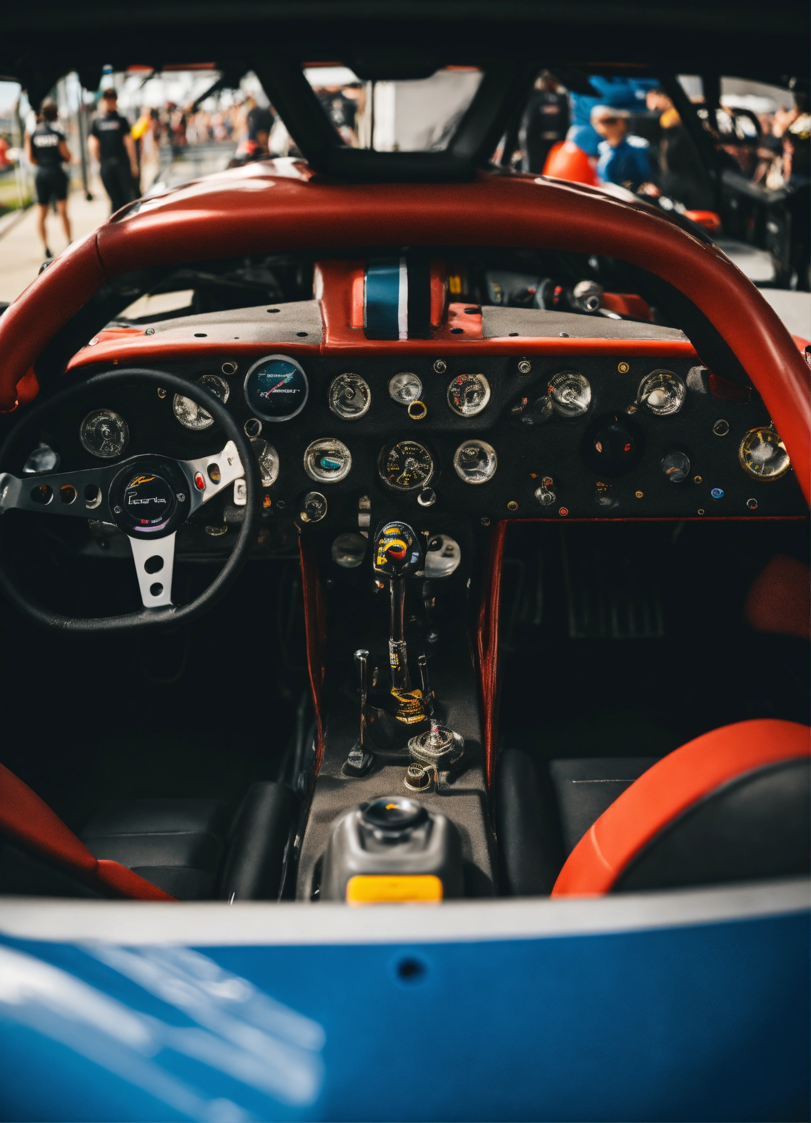 Lexica - Inside of a race car. Focal point in on gear shift. The car is ...