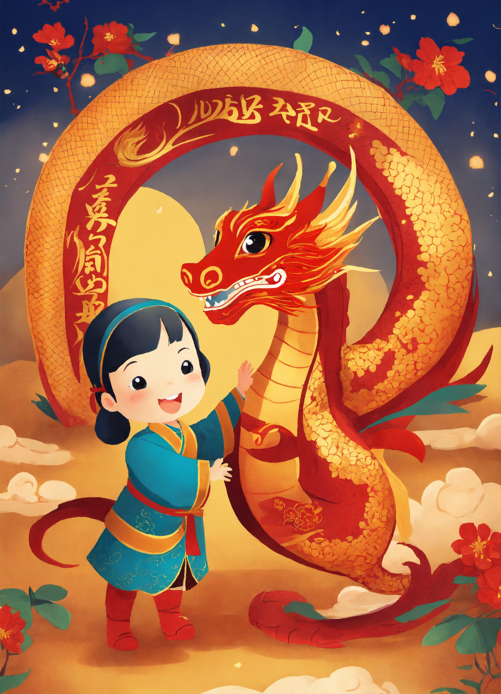 Lexica - New year card year of the dragon kids book illustration style ...