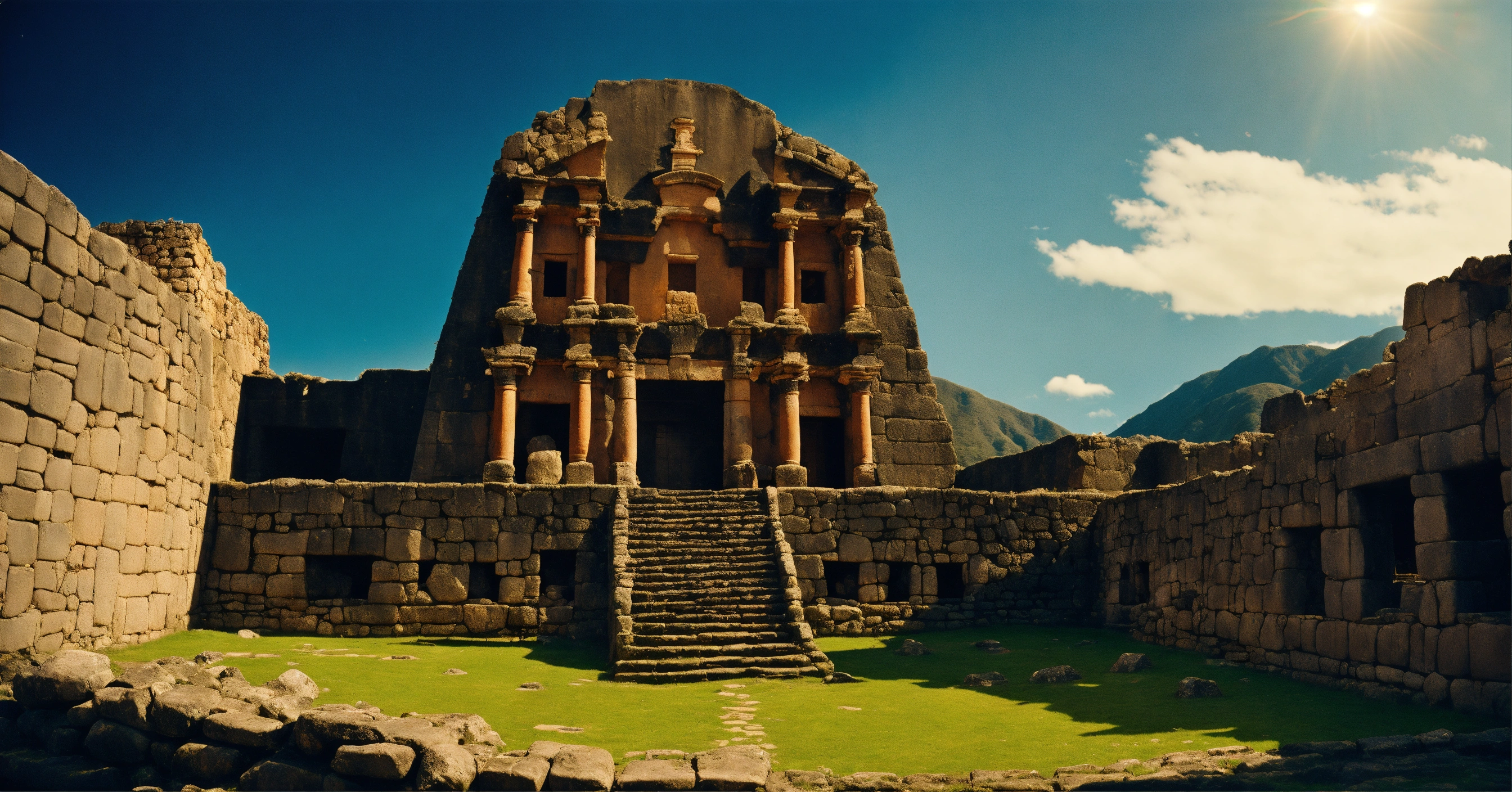 Lexica - Inca ruins, pixar style, intricate detail, film grain, lens ...