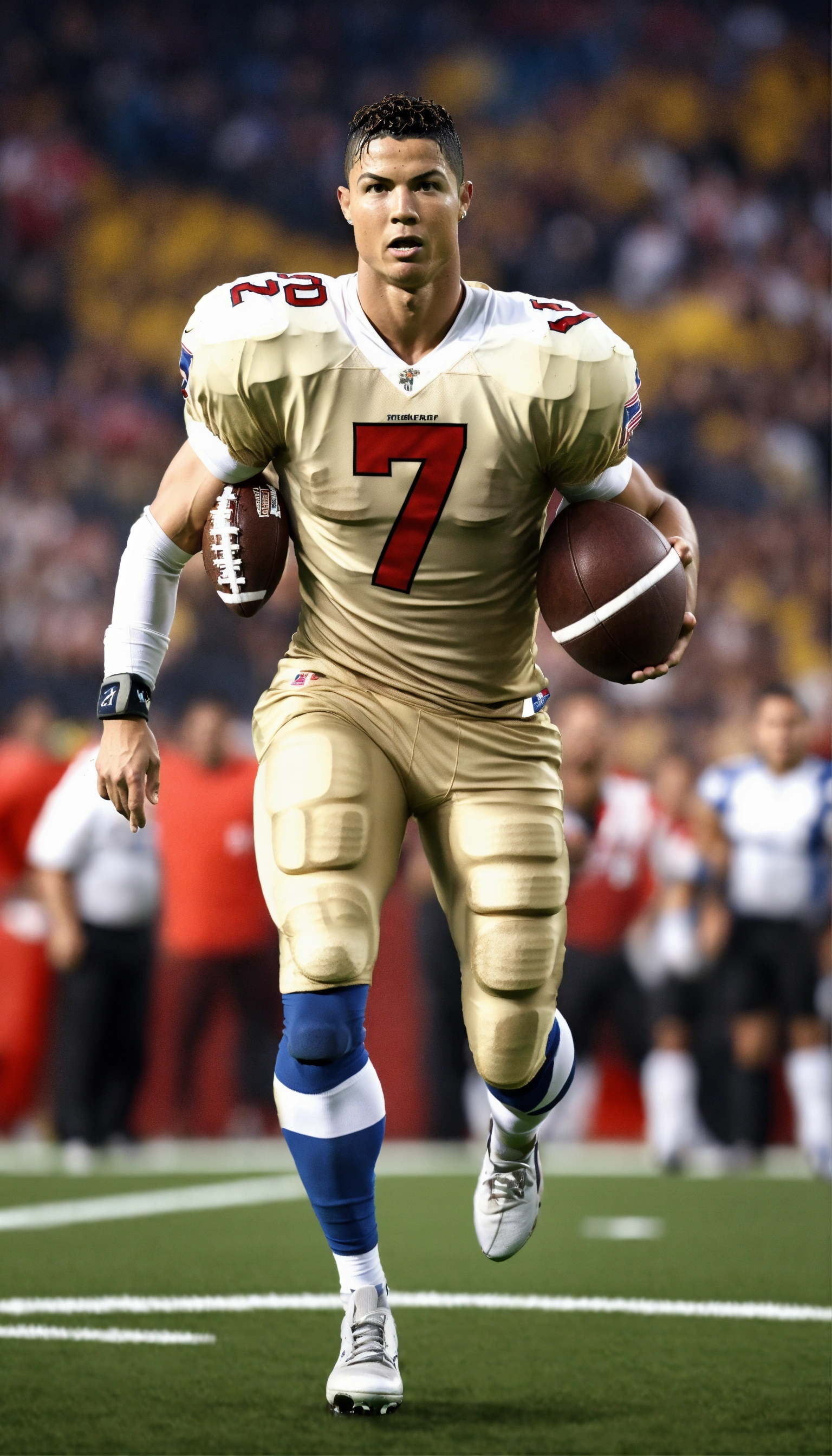 Lexica - Ronaldo playing American football, realistic