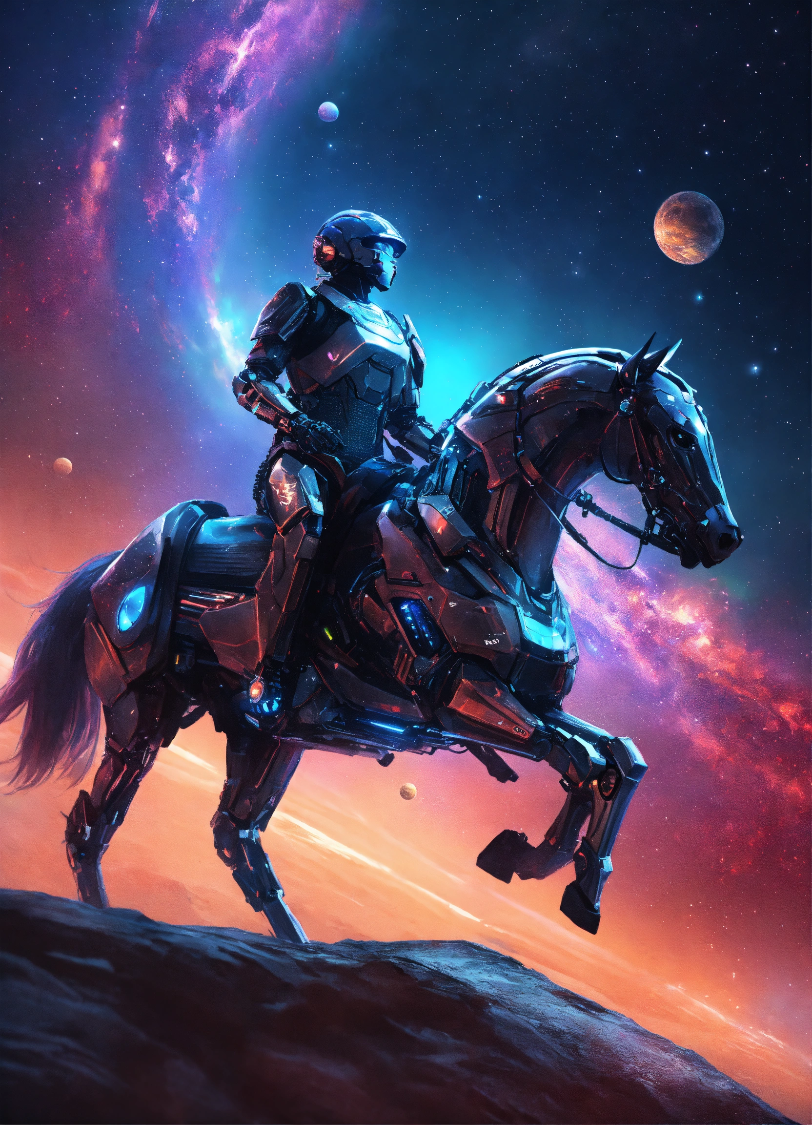 Lexica - An athlete cyborg riding a bionic horse on the andromeda ...