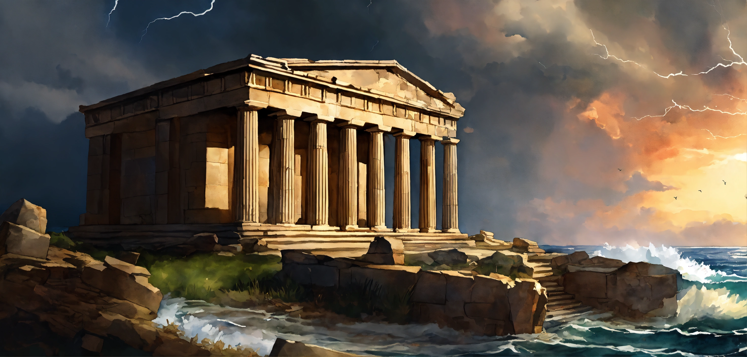Lexica - In the midst of a brewing storm, an ancient Greek temple ...