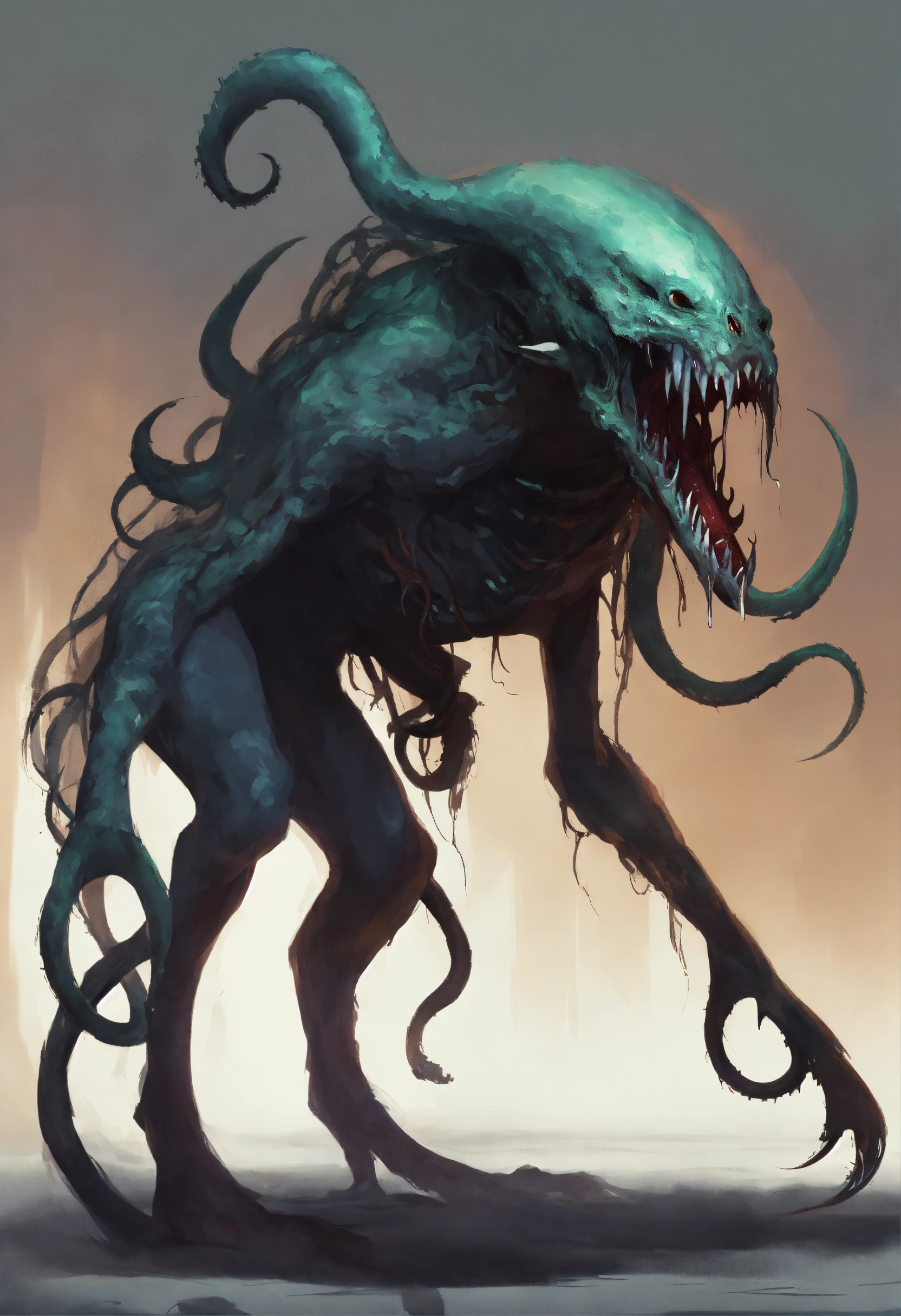 Lexica - Concept art, side view, digital paintng, skiny Ghostly monster ...