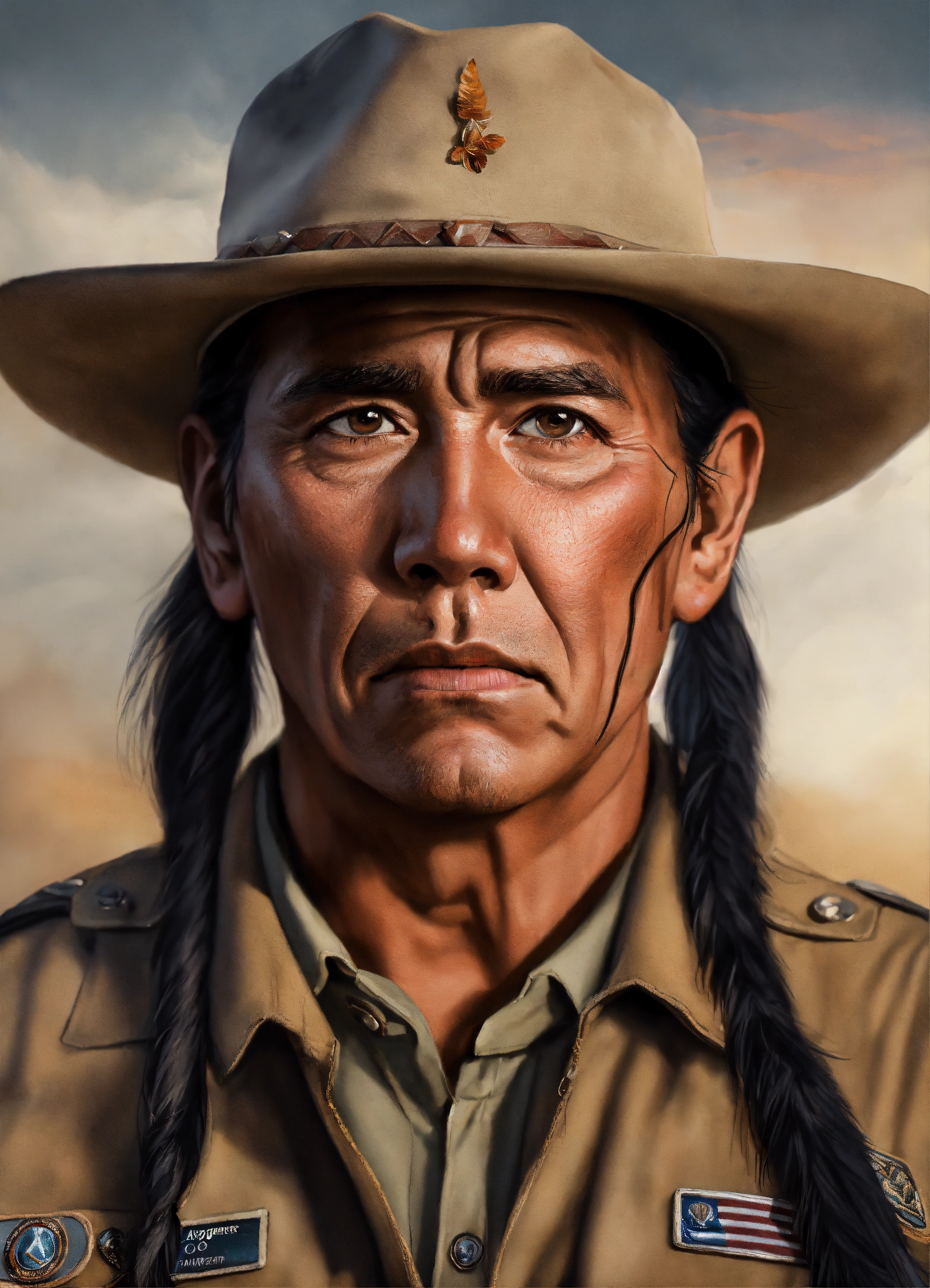 Lexica - PORTRAIT OF AN Native american man park ranger scared ...