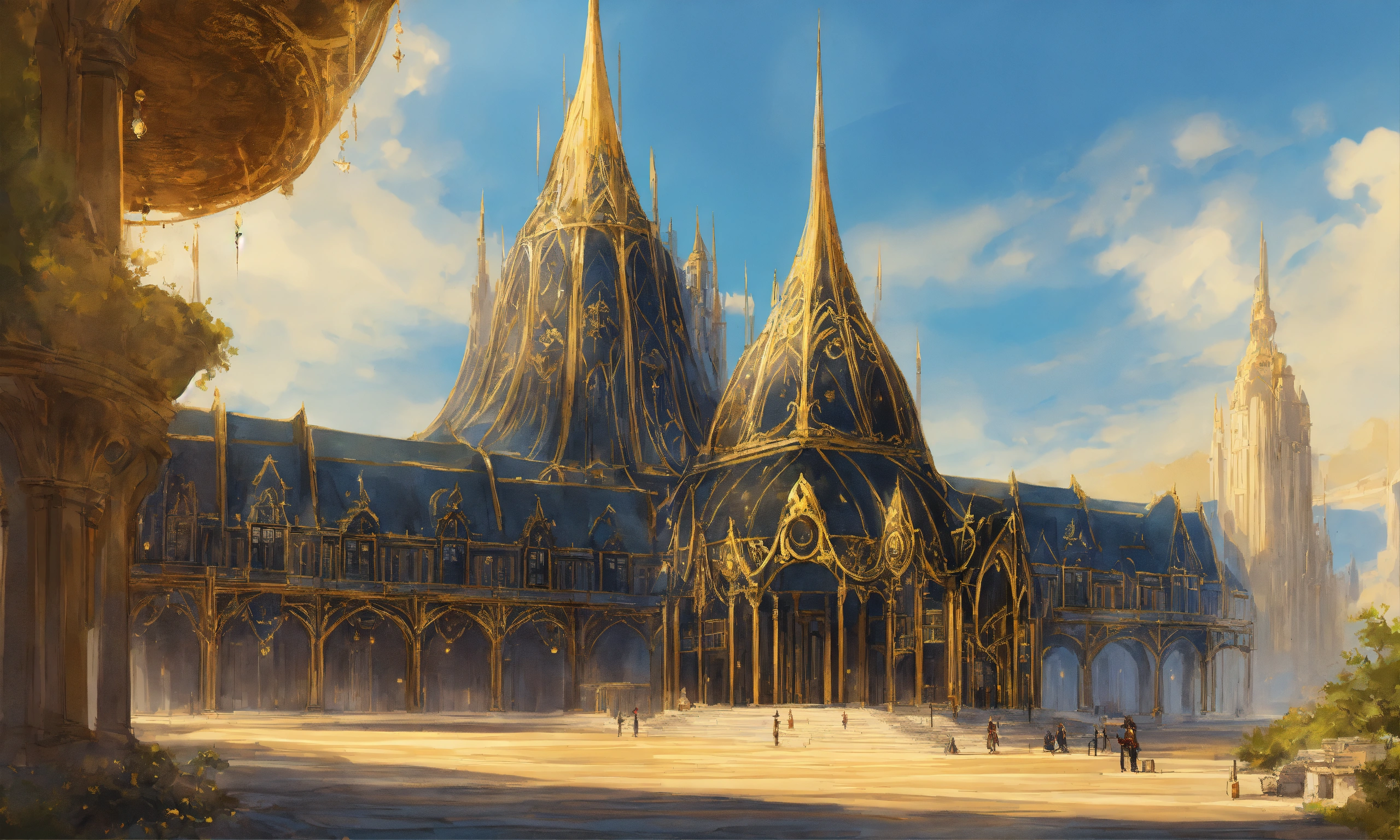 Lexica - Drawing of the full image of a massive black and gold elegant ...