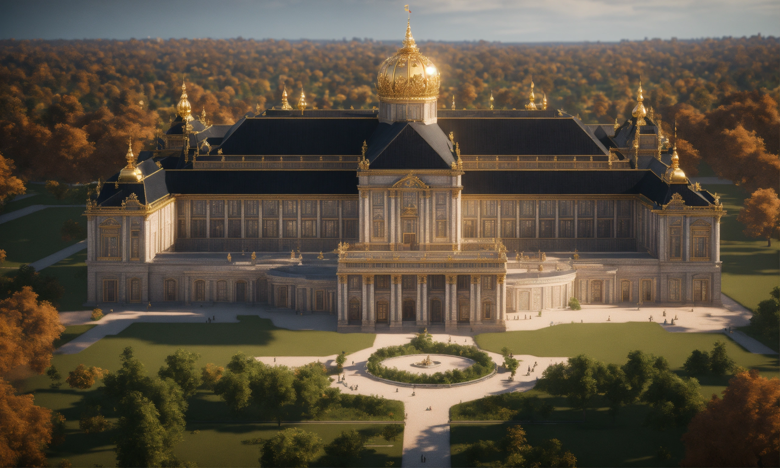 Lexica - Full image of a massive royal palace with a black roof, built ...