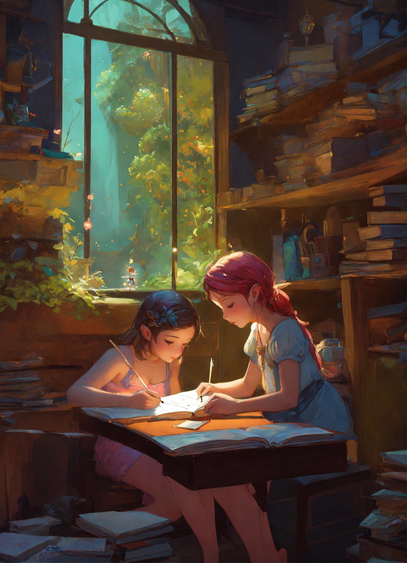 Lexica - Little fairy helps a young girl with her homework, fantasy ...