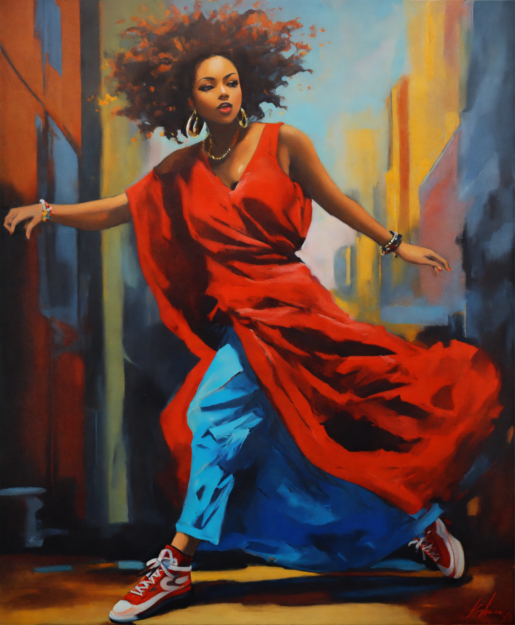 Lexica - Hip hop woman dancing, acrylic painting