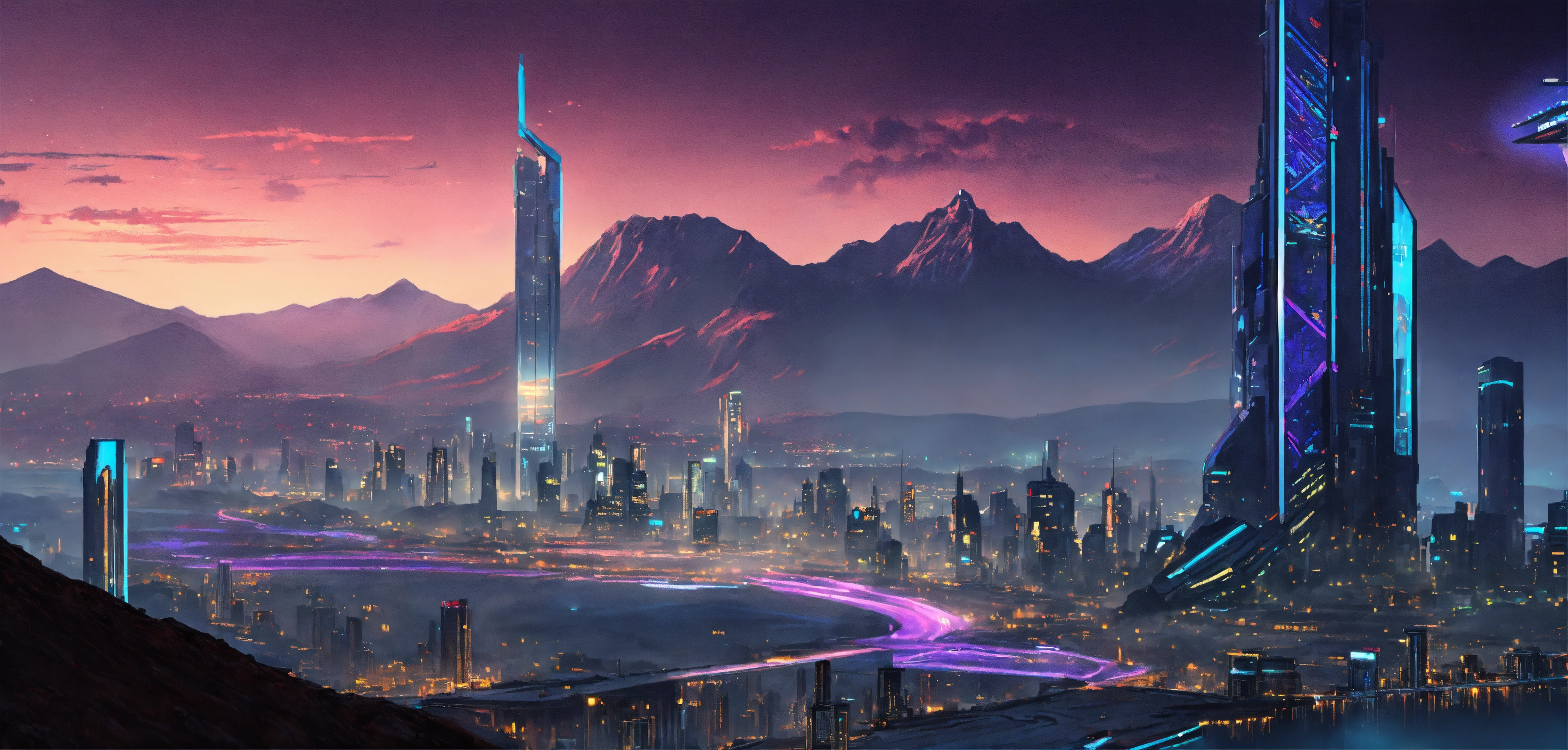 Lexica - Futuristic cyberpunk cityscape with tall buildings and ...