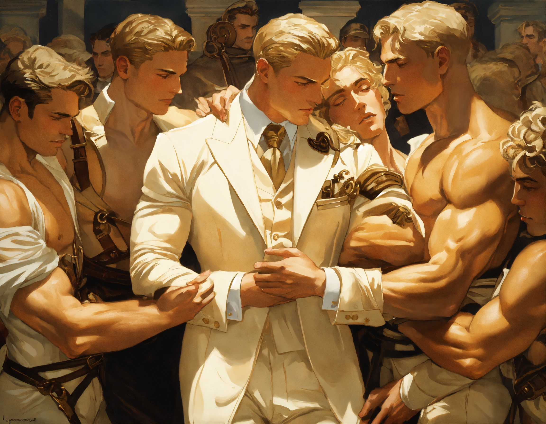 lexica-two-blonde-muscled-gentlemen-in-cream-suit-embracing-among