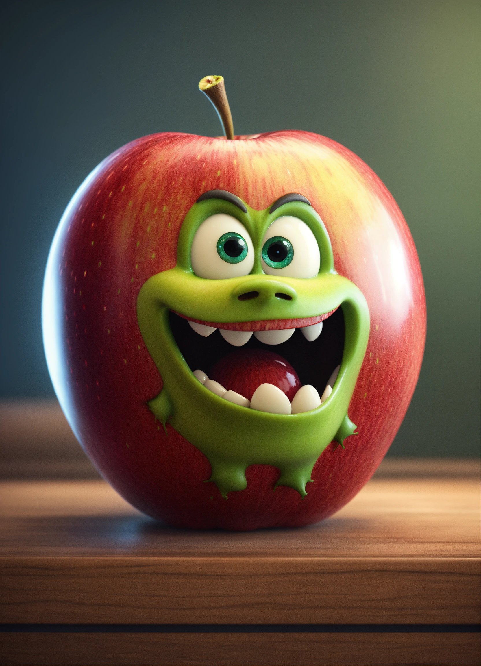 Lexica - An apple monster like Disney cartoon, front view, studio photo ...