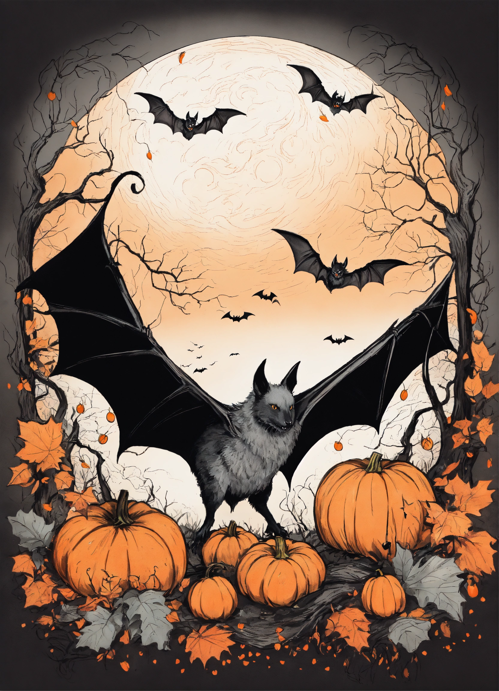 Lexica - Tattoo style INK DRAWING of MYSTICAL and magical BAT IN ...