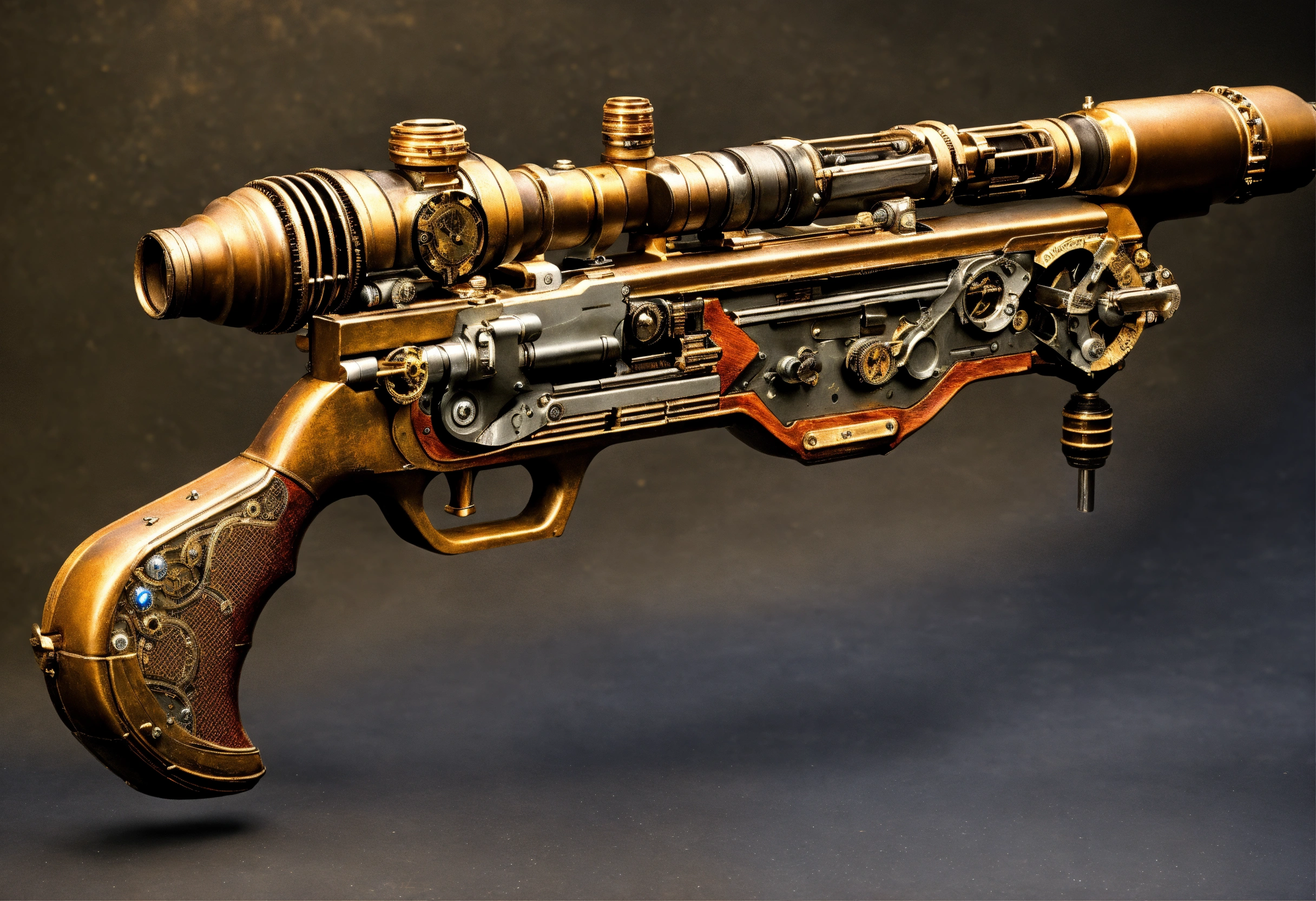 Lexica - Side view of the full image of a steampunk energy rifle
