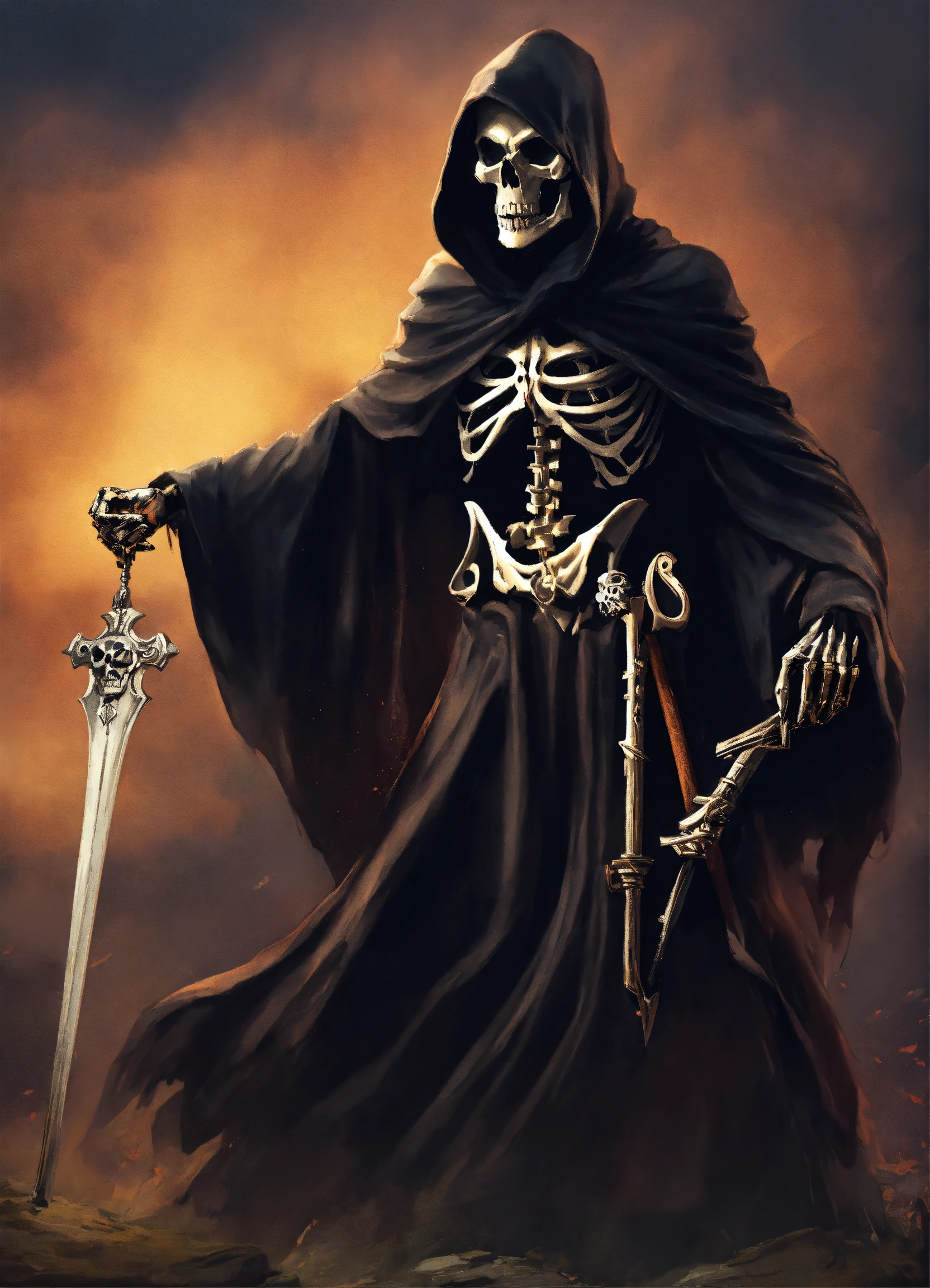Lexica - Grim reaper, Skull, Grim Reaper side view holding up hand