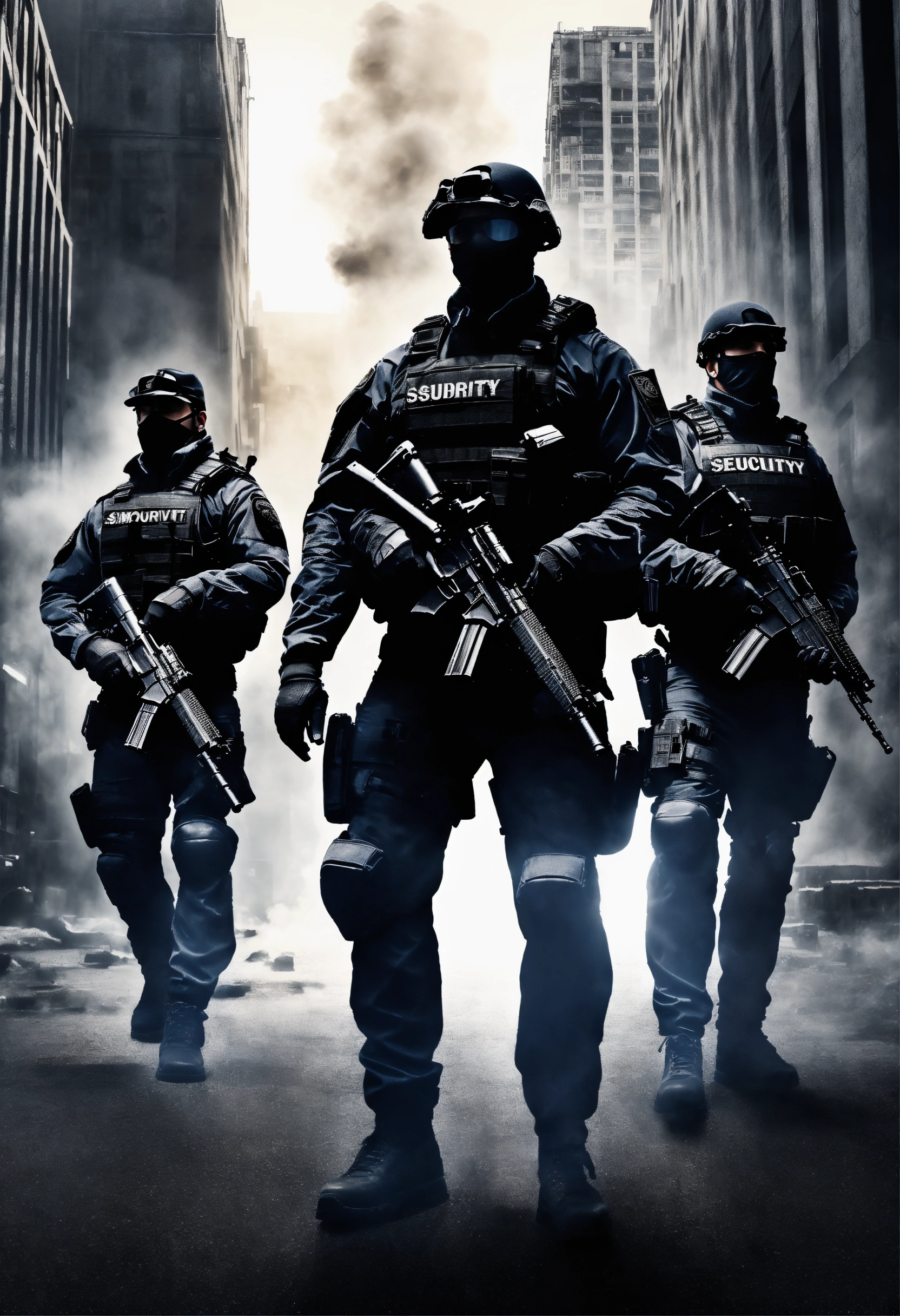 Lexica - Armed muscular security bodyguard team silhouette, subtle ...