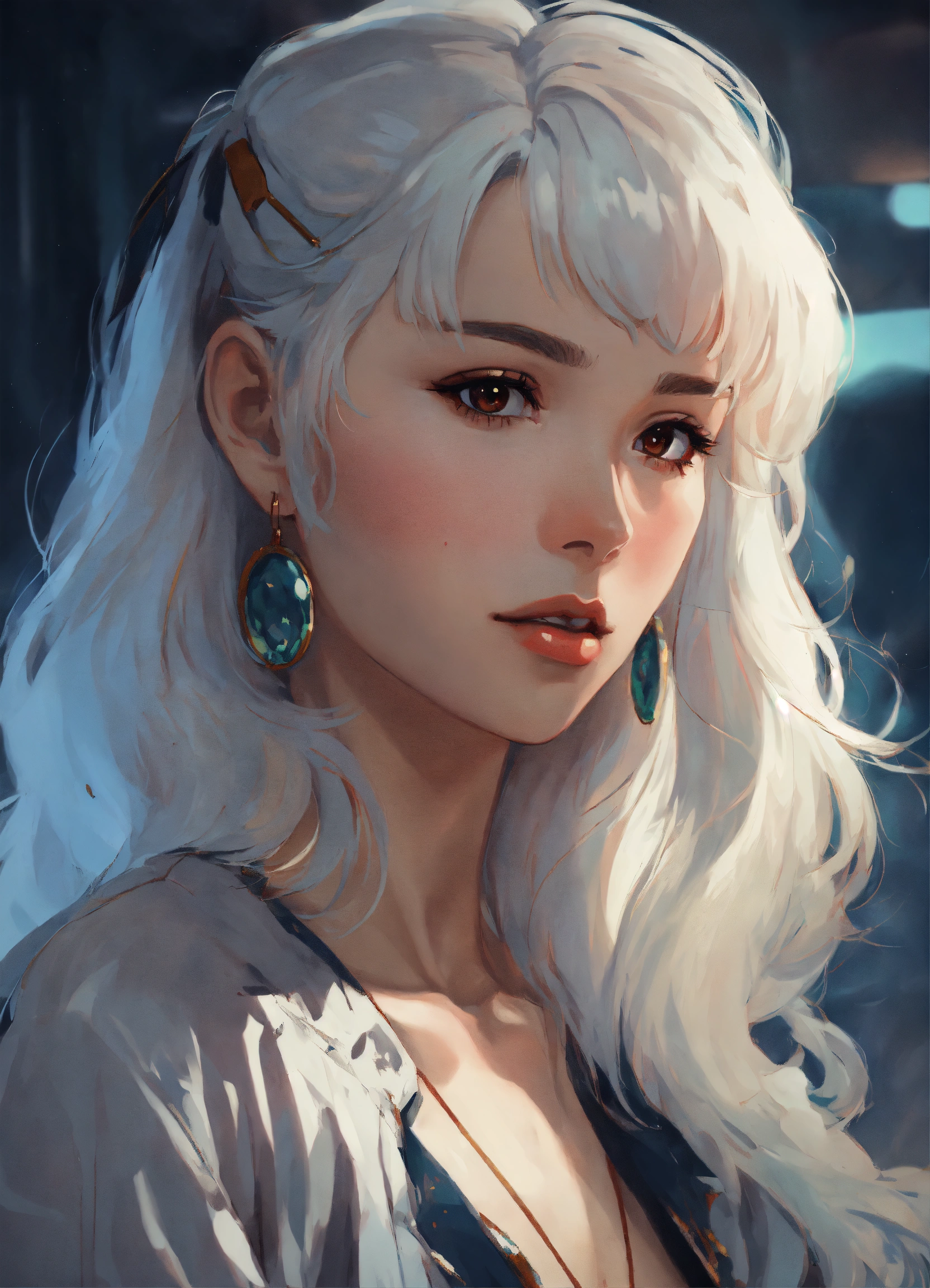 Lexica - Portrait of a young woman with white hair, bang. Stunning ...
