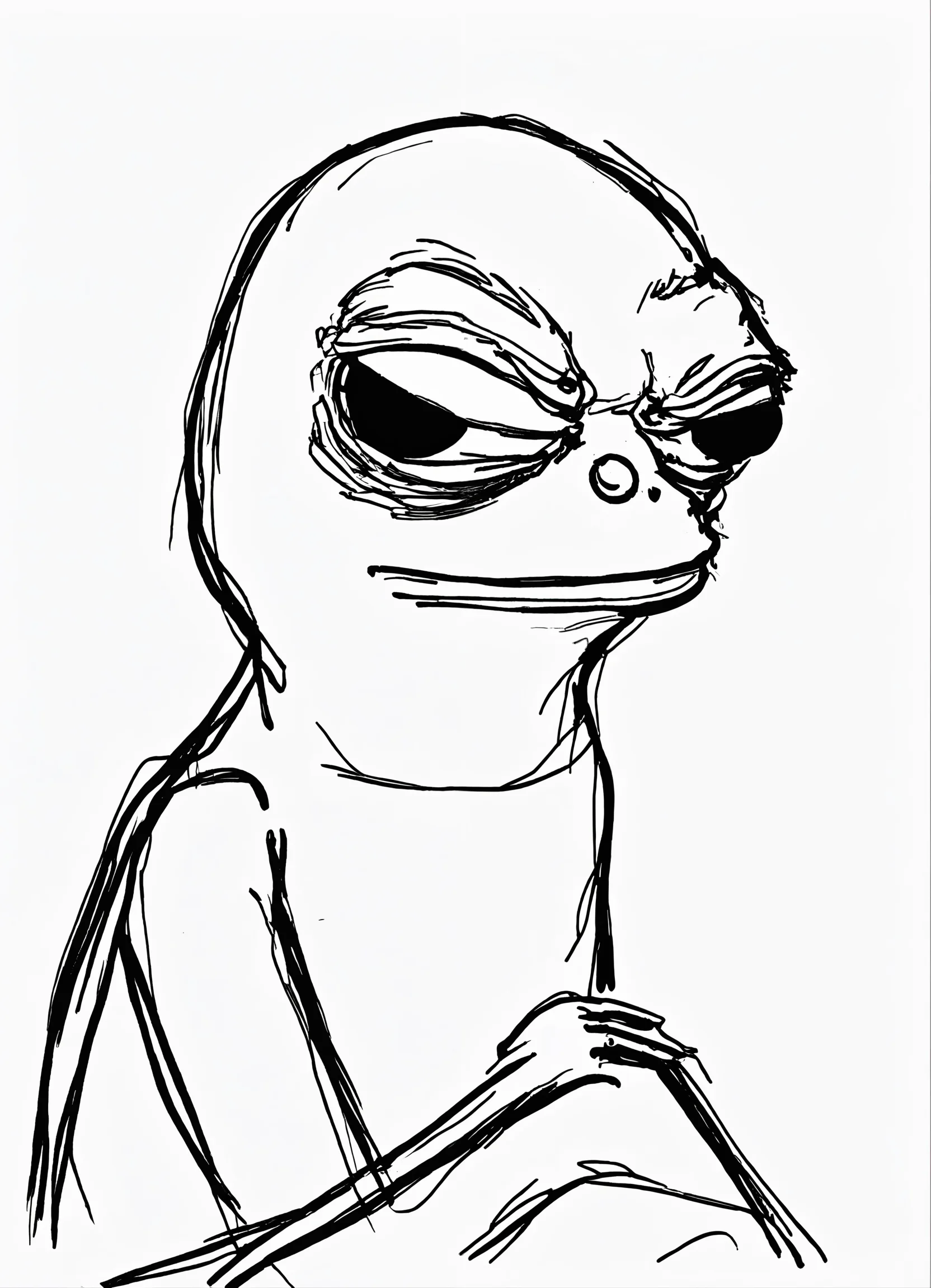 Lexica - Borpa the meme, bad drawn pepe the meme, head bent over on right