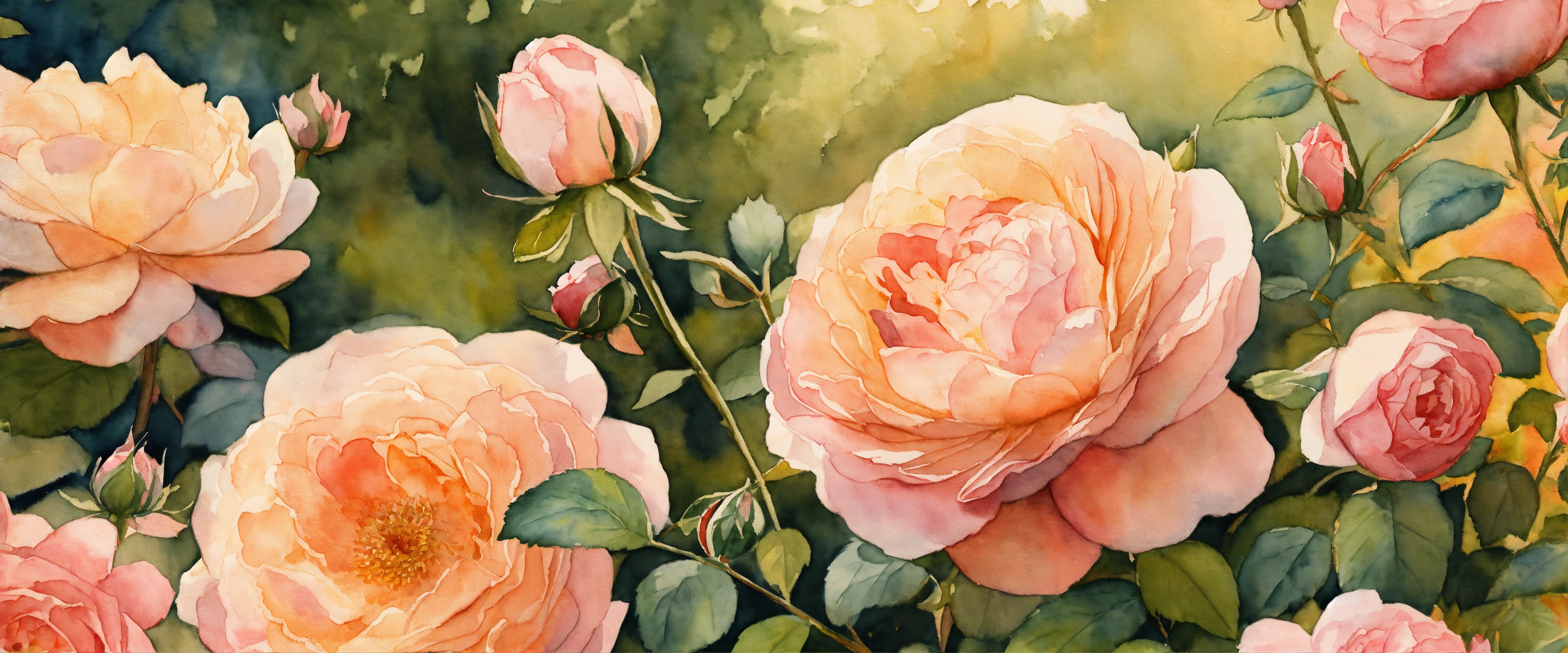 Lexica - Watercolour painting, English rose garden, warm light ...