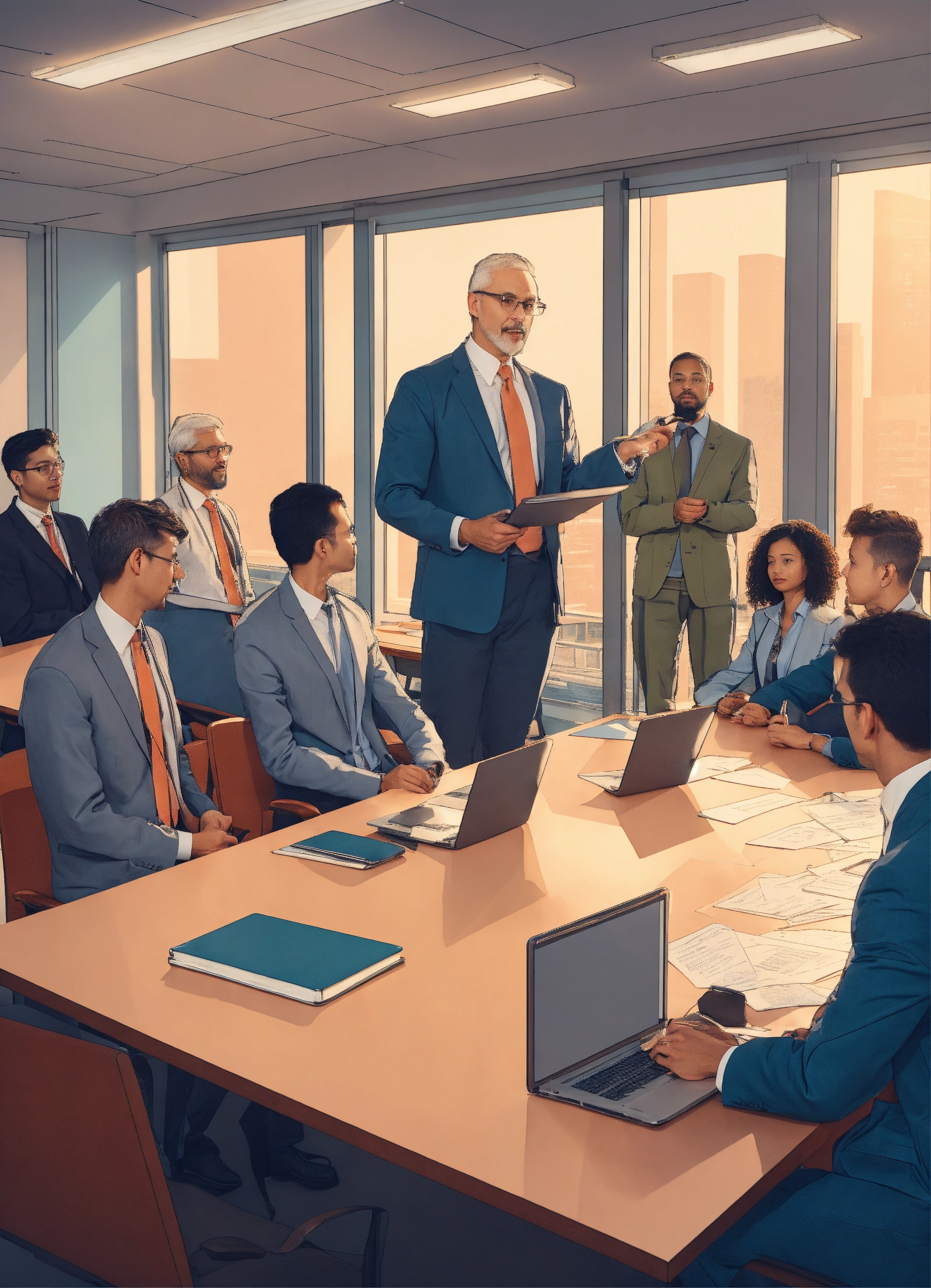 Lexica - “Generate an image of a wise and composed leader standing in a ...