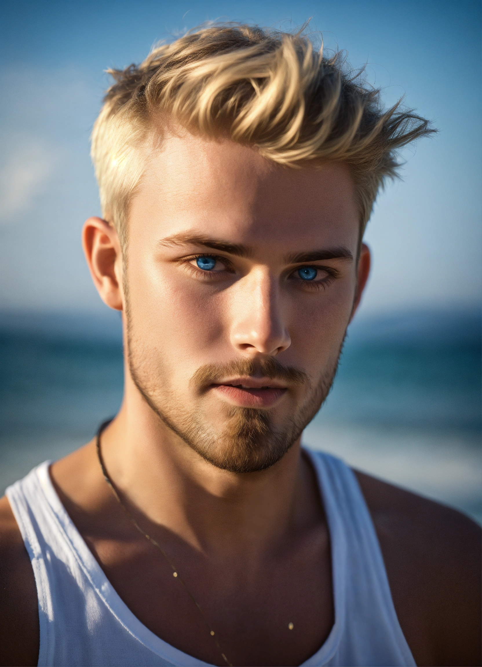 Lexica - Blues eyes with man European sea sun blond Without beard